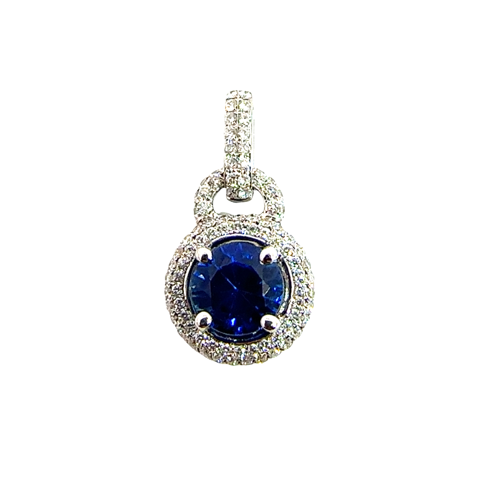 Estate 18k White Gold 1.30ctw Deep Blue Sapphire and 0.45ctw Diamond Pendant