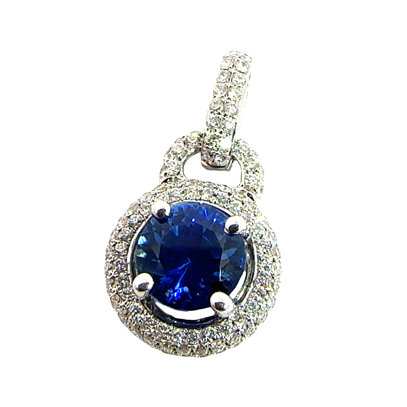 Estate 18k White Gold 1.30ctw Deep Blue Sapphire and 0.45ctw Diamond Pendant