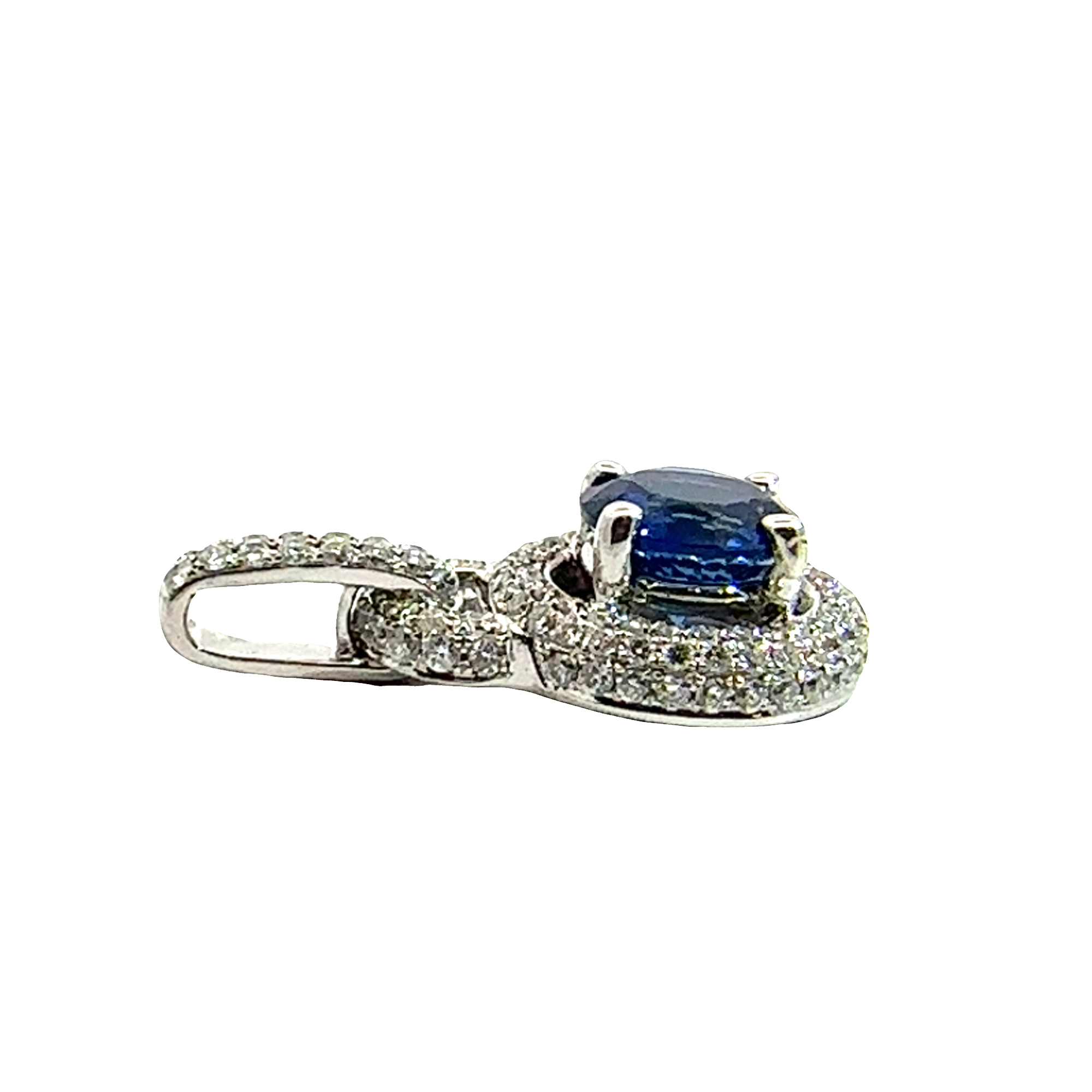 Estate 18k White Gold 1.30ctw Deep Blue Sapphire and 0.45ctw Diamond Pendant
