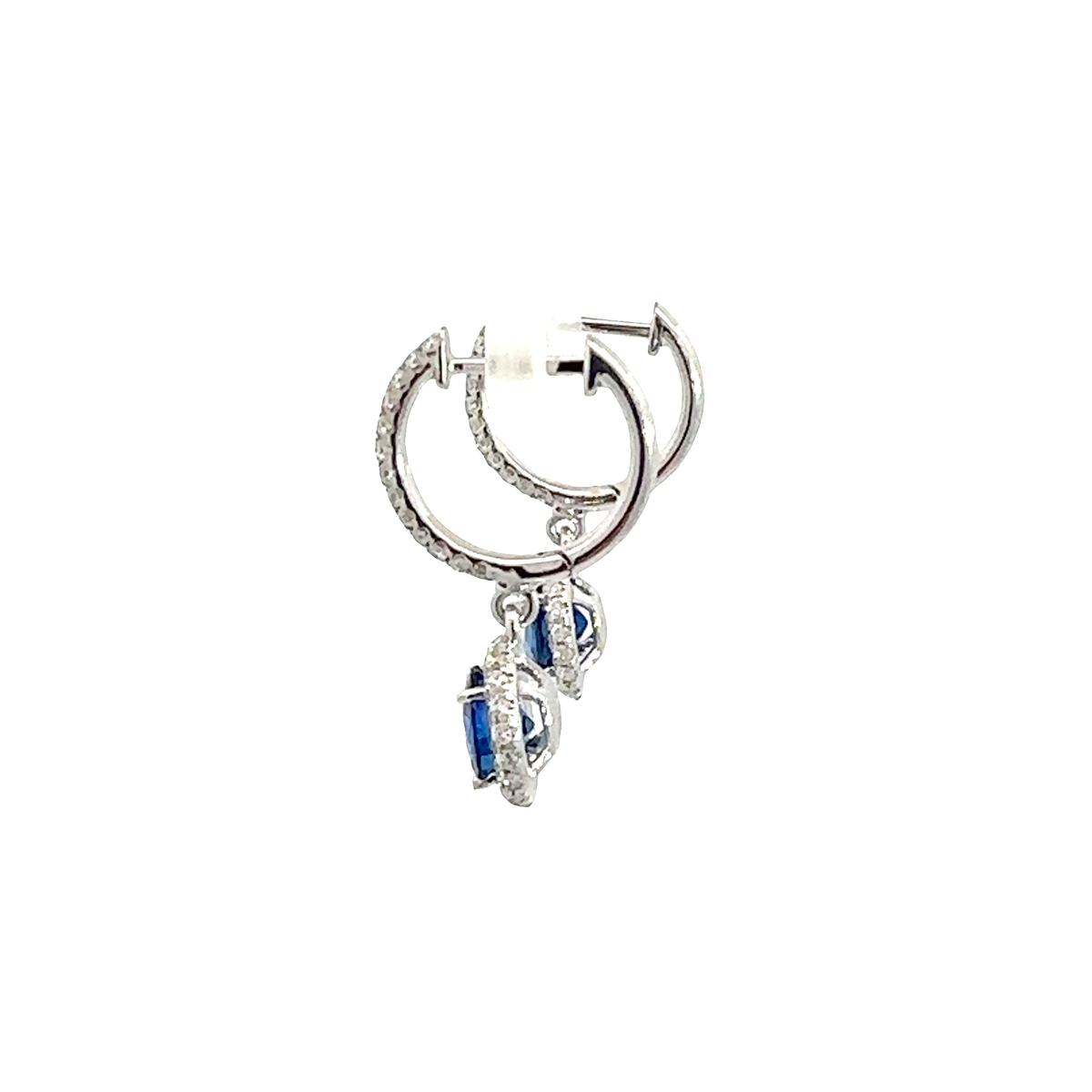 Estate 18k White Gold 1.48ctw Deep Blue Round Sapphire and 0.50ctw Diamond Dangle Earrings
