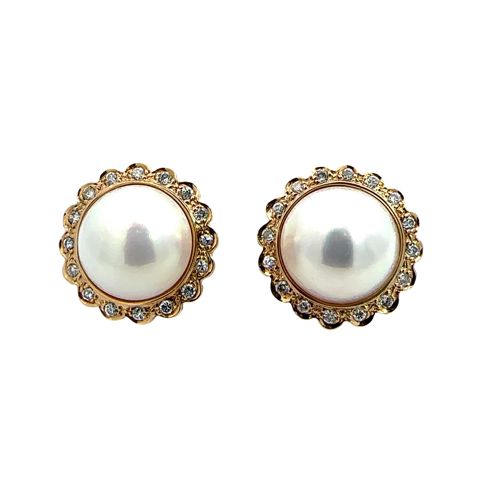 Vintage 14k Yellow Gold Pearl and 0.64ctw Diamond Earrings