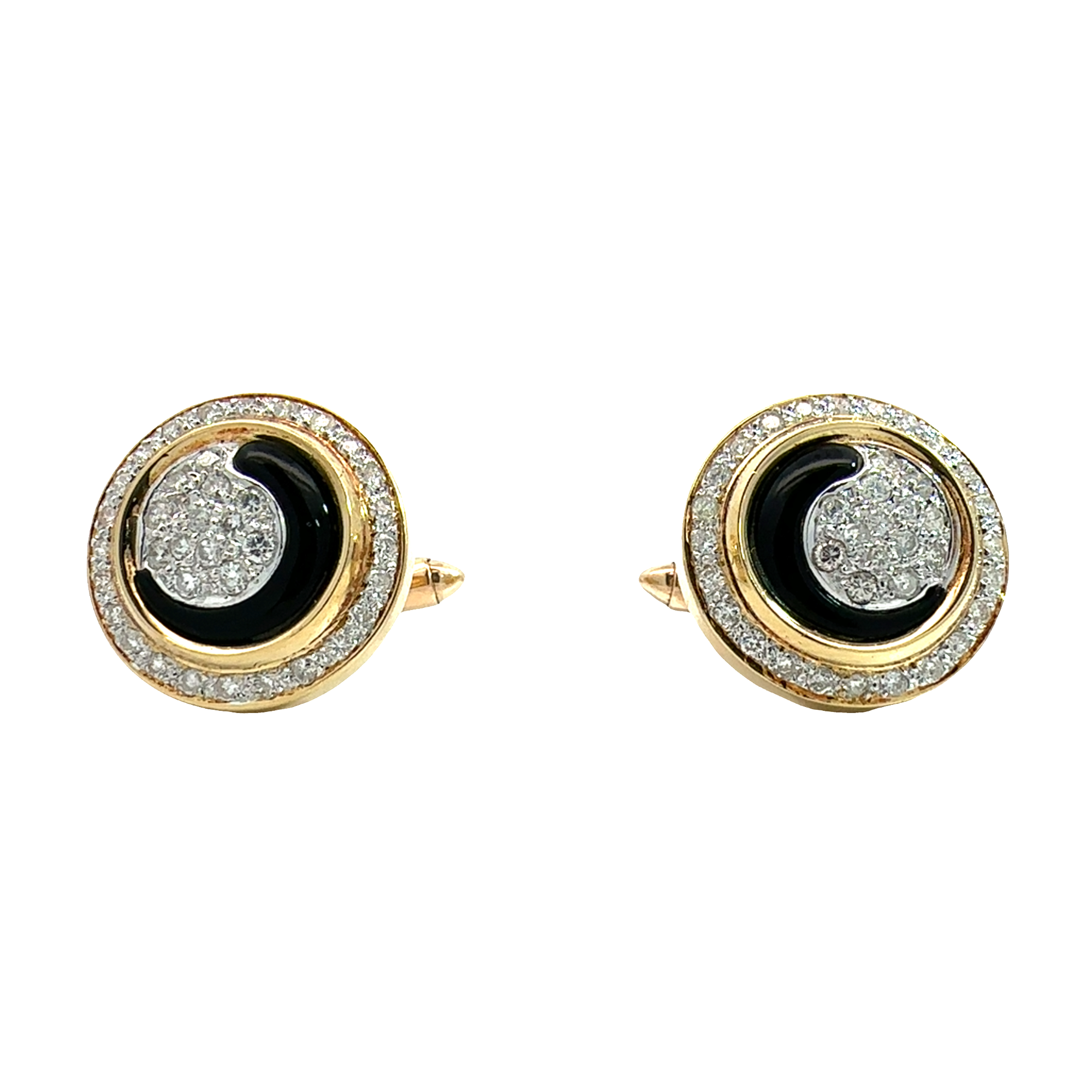 Vintage 18k Yellow Gold 1.33ctw Diamond and Black Onyx Cufflinks