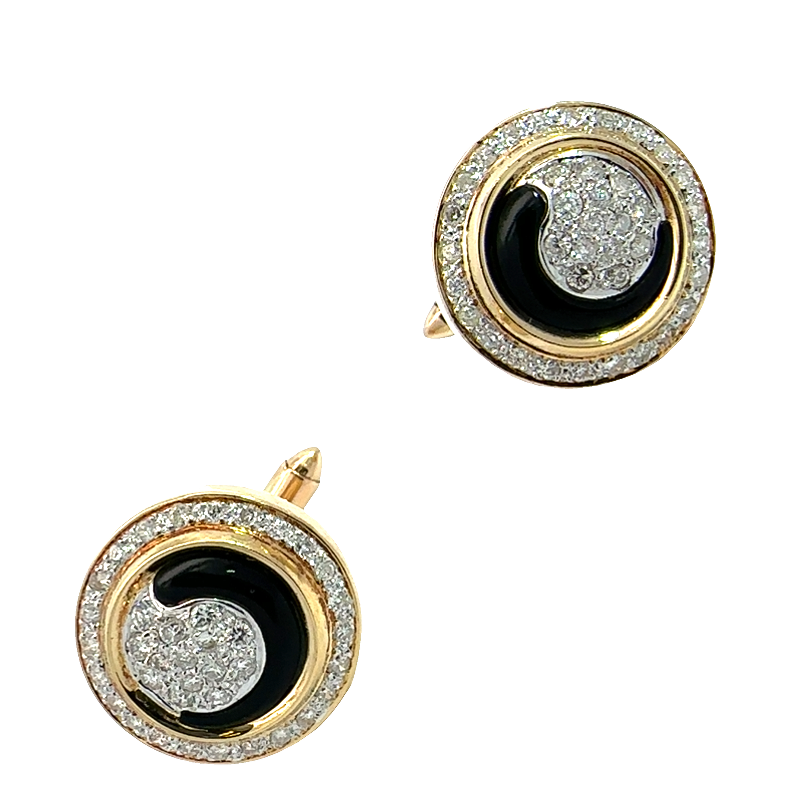 Vintage 18k Yellow Gold 1.33ctw Diamond and Black Onyx Cufflinks