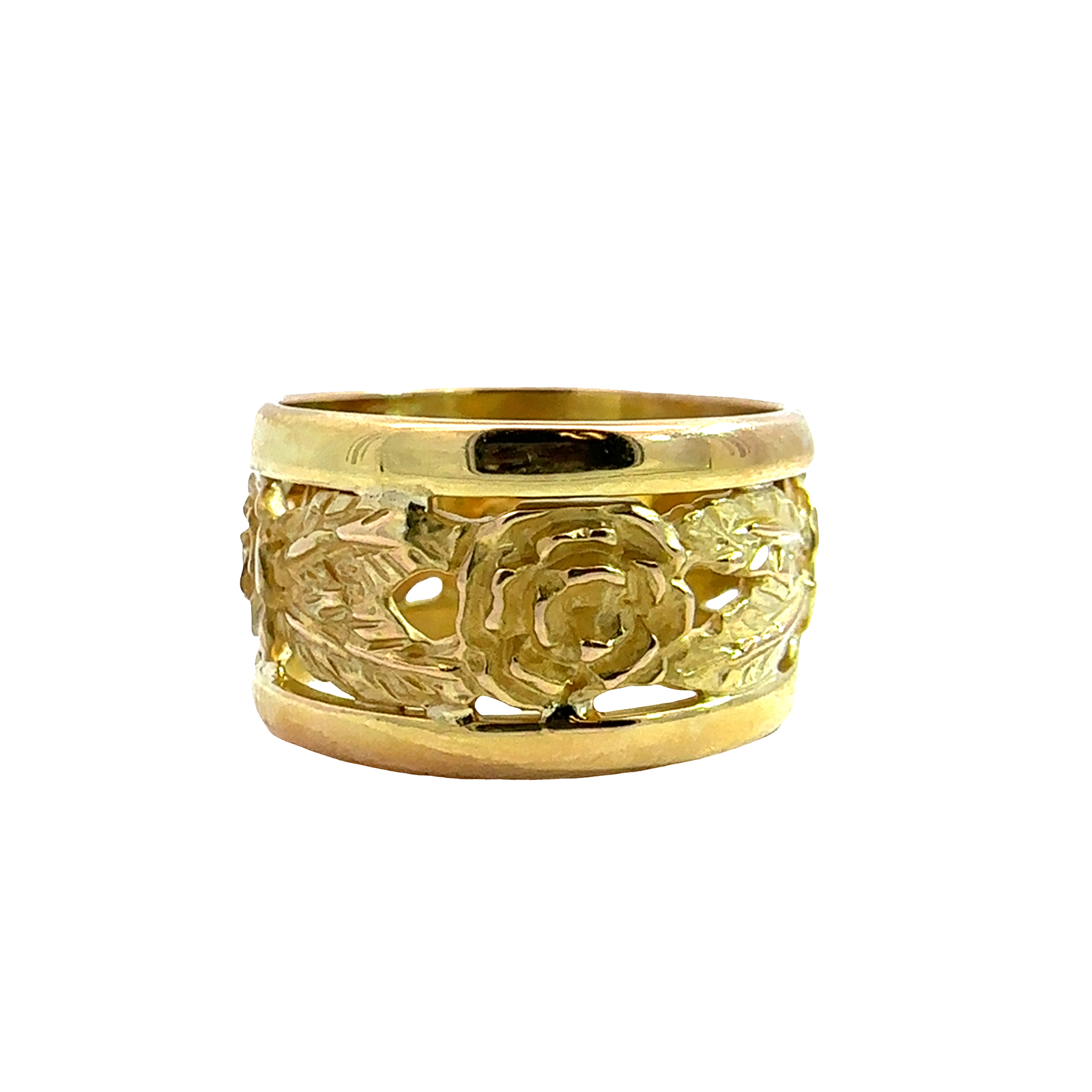 Vintage 18k Yellow Gold Italian Rose Motif Band