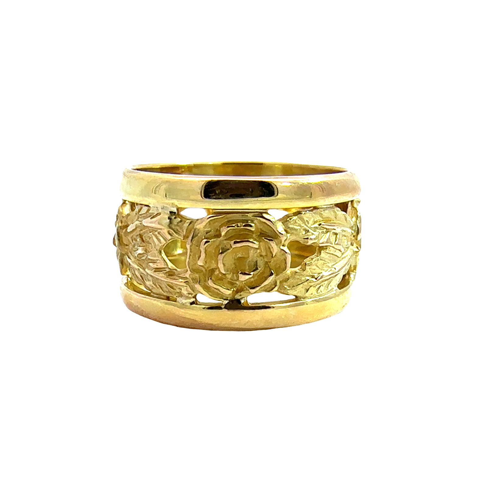 Vintage 18k Yellow Gold Italian Rose Motif Band