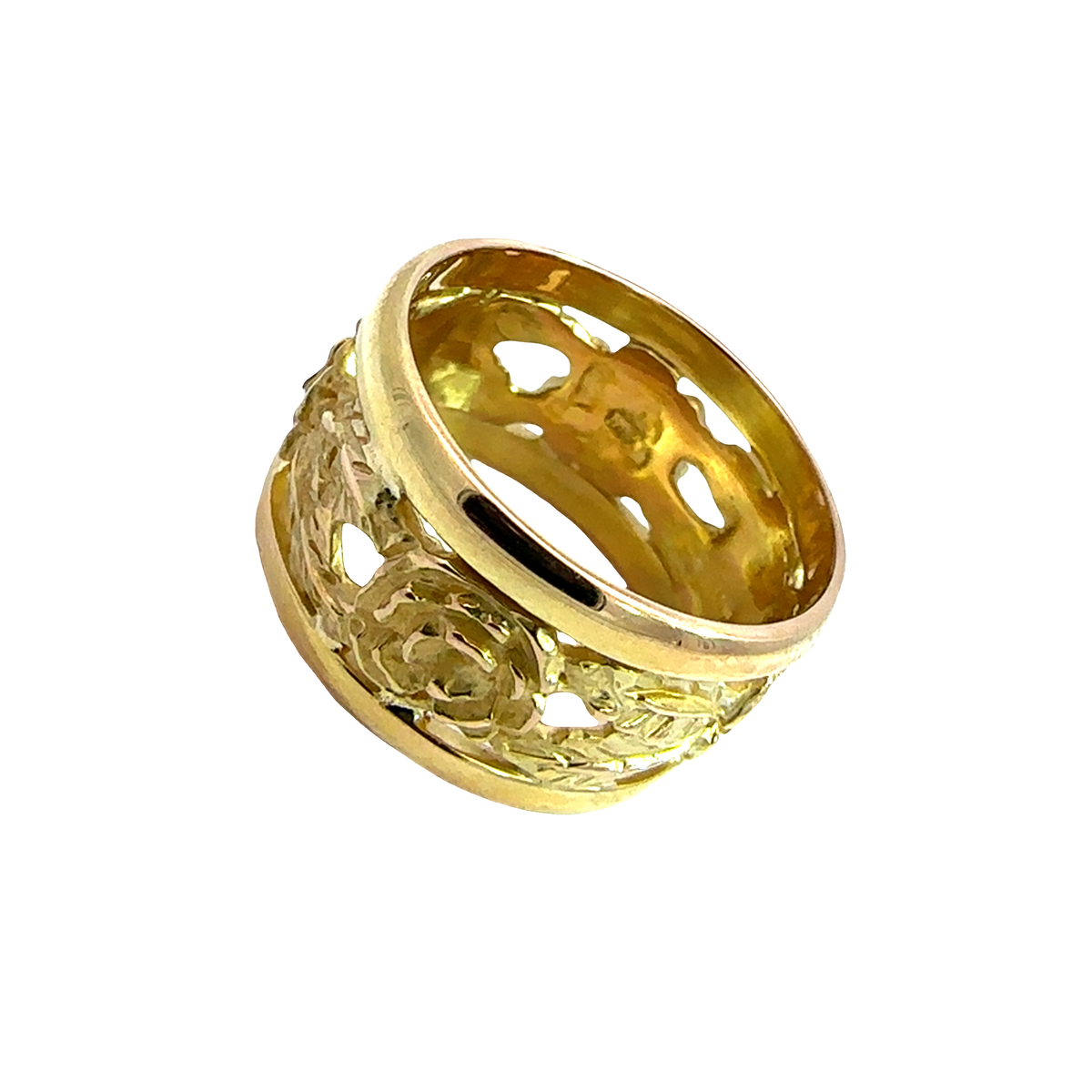 Vintage 18k Yellow Gold Italian Rose Motif Band
