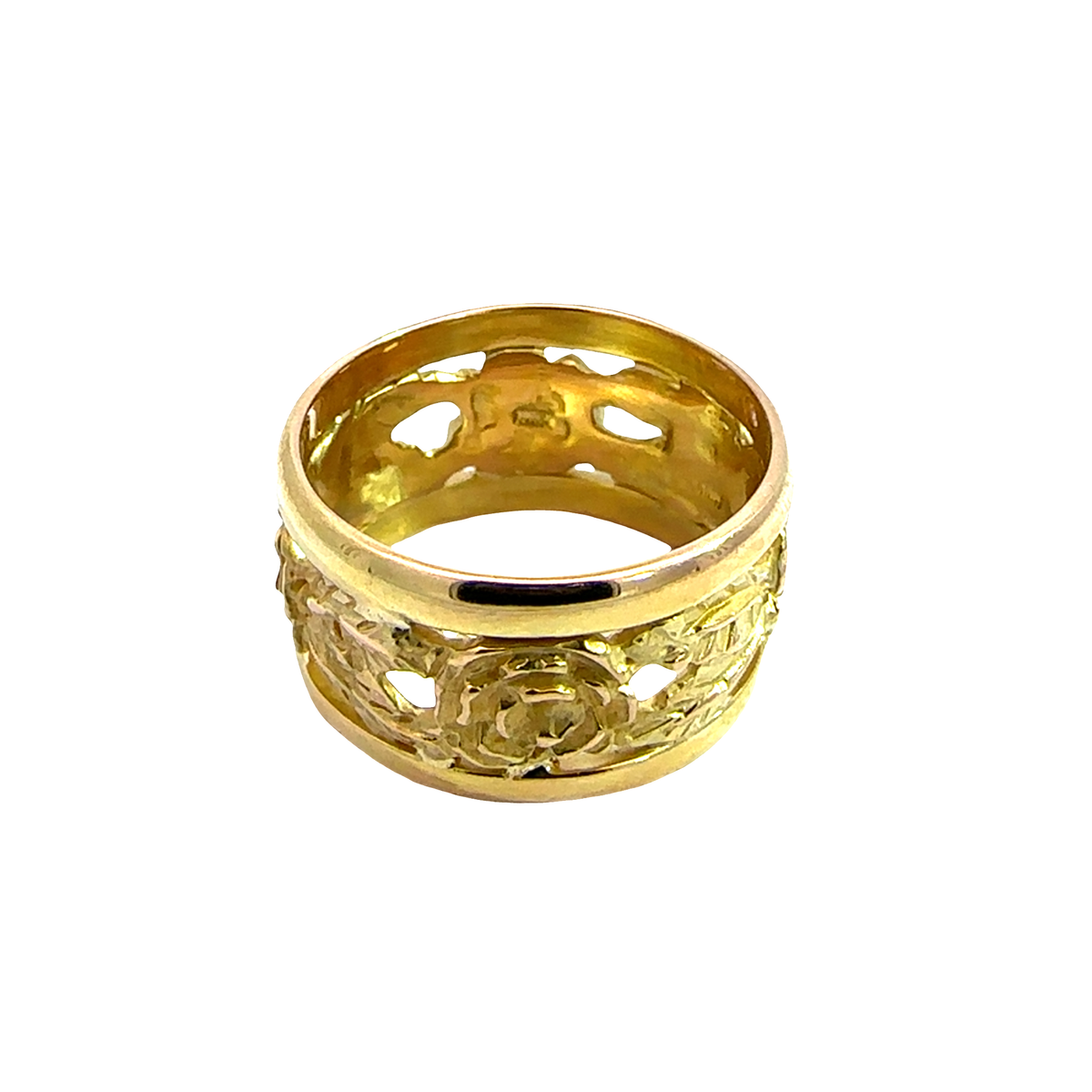 Vintage 18k Yellow Gold Italian Rose Motif Band