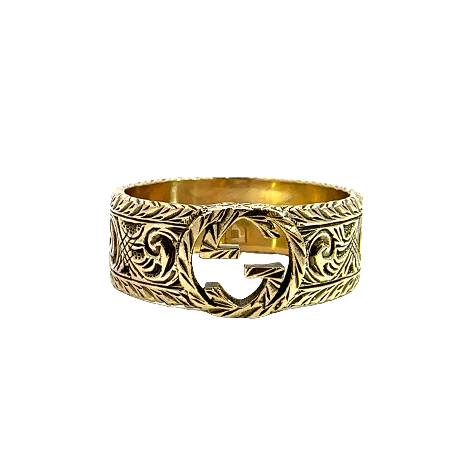 Estate GUCCI 18k Yellow Gold Interlocking G Arabesque Ring