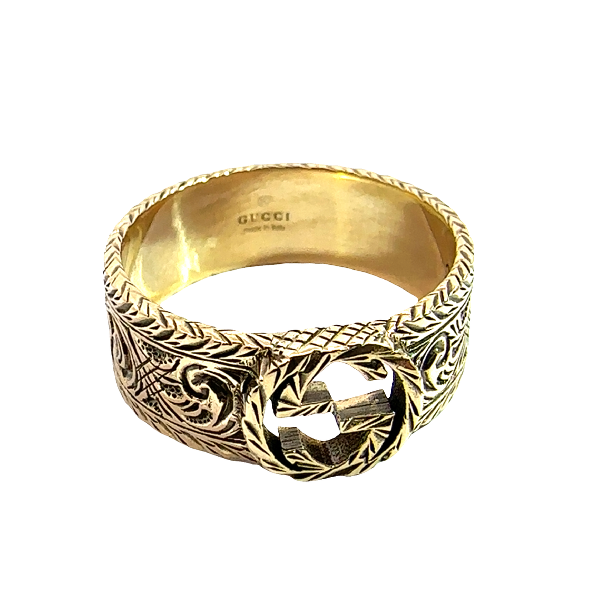 Estate GUCCI 18k Yellow Gold Interlocking G Arabesque Ring
