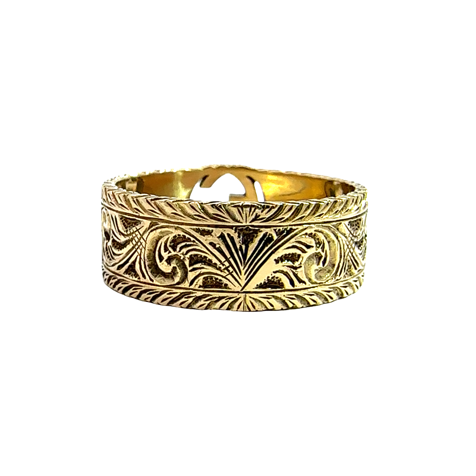 Estate GUCCI 18k Yellow Gold Interlocking G Arabesque Ring