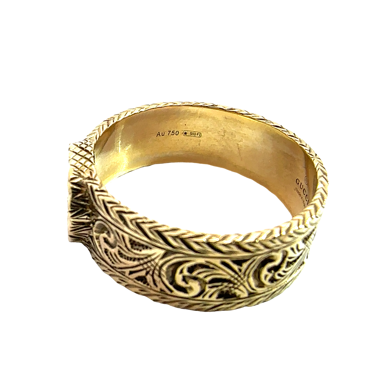 Estate GUCCI 18k Yellow Gold Interlocking G Arabesque Ring