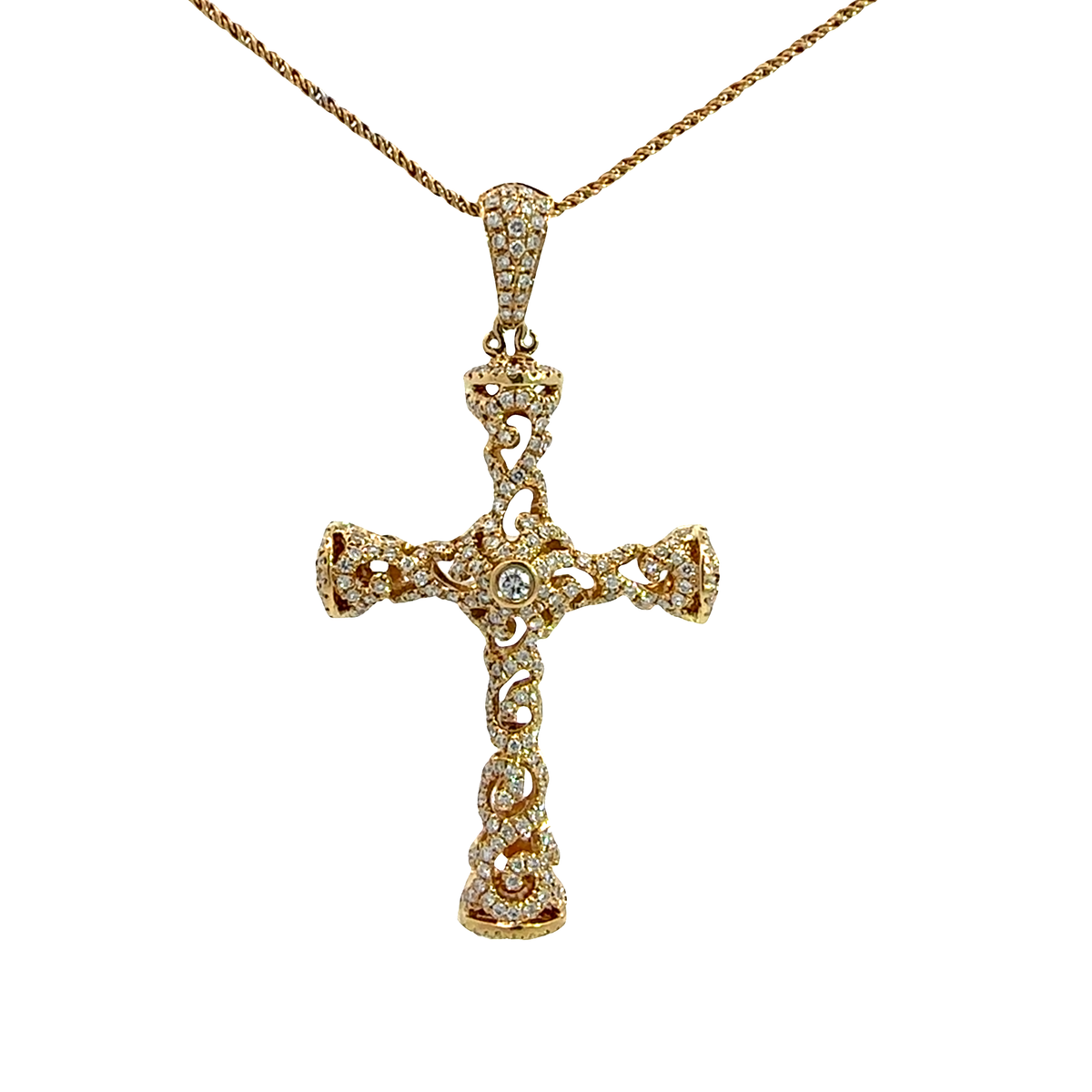 Estate 18k Yellow Gold Cross Religious Pendant Necklace 16&quot;