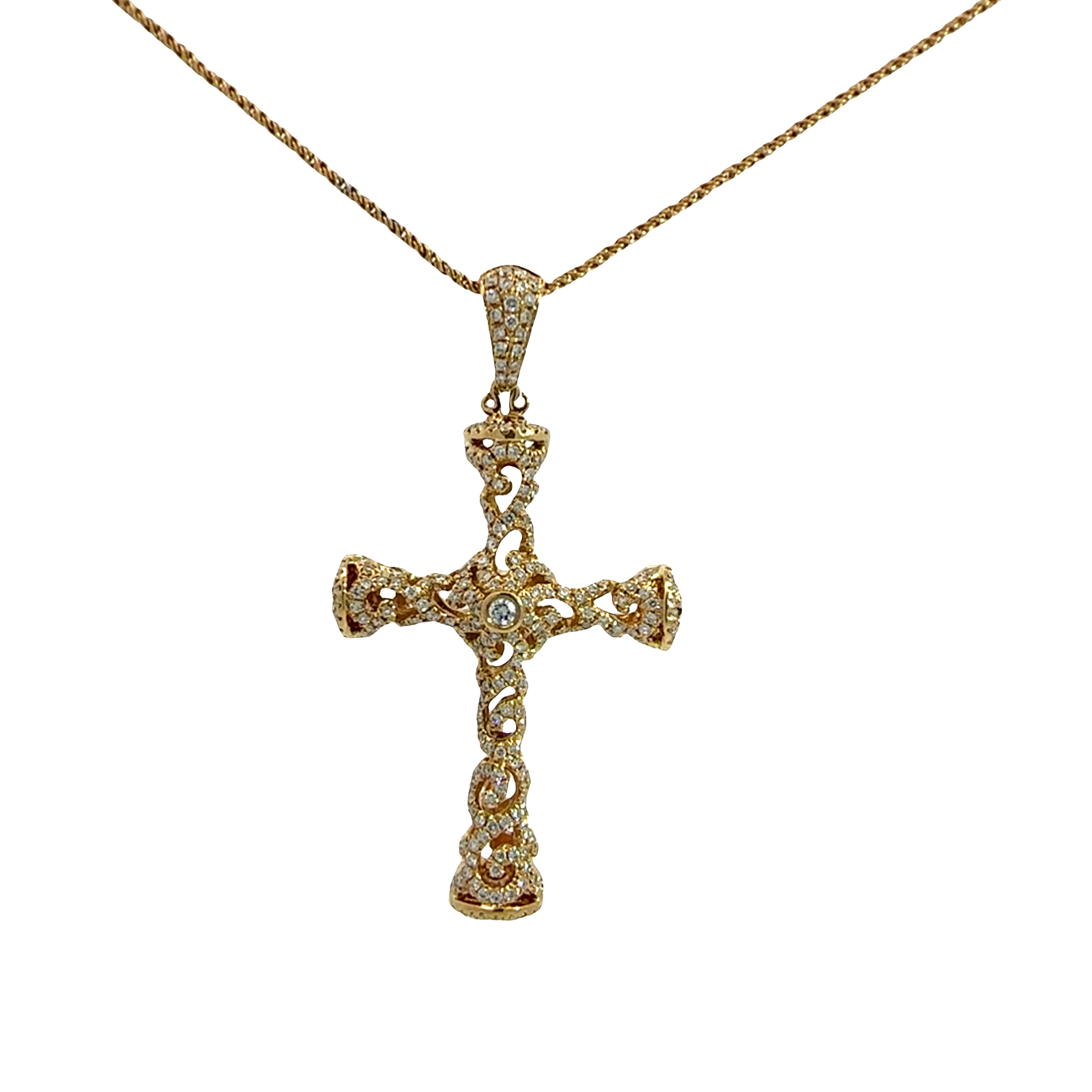 Estate 18k Yellow Gold Cross Religious Pendant Necklace 16"