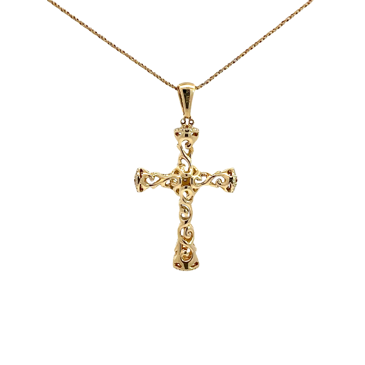 Estate 18k Yellow Gold Cross Religious Pendant Necklace 16"