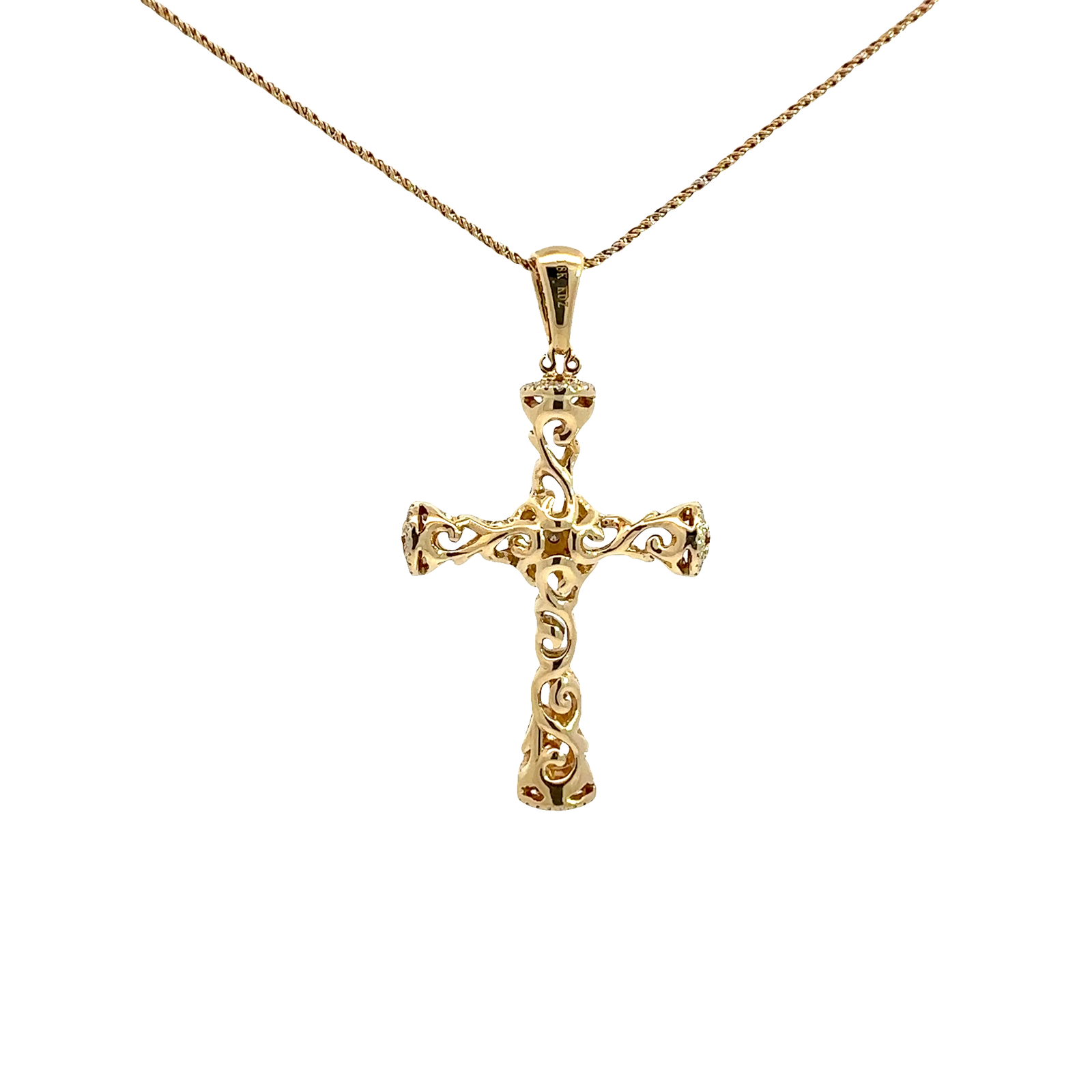 Estate 18k Yellow Gold Cross Religious Pendant Necklace 16"