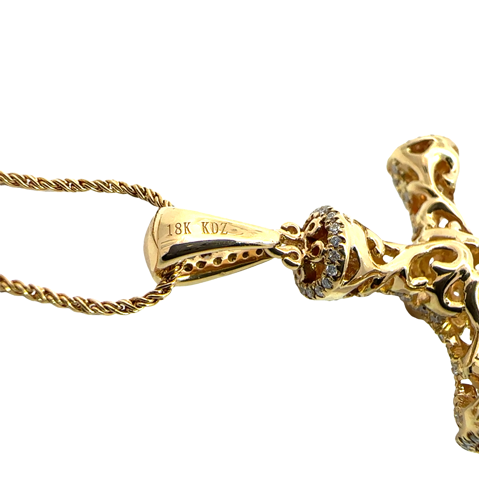 Estate 18k Yellow Gold Cross Religious Pendant Necklace 16"