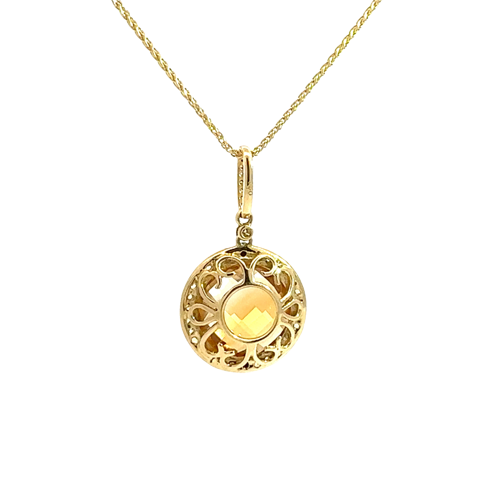 Vintage 18k Yellow Gold 5.53ctw Citrine and 0.11ctw Diamond Pendant Necklace 18"