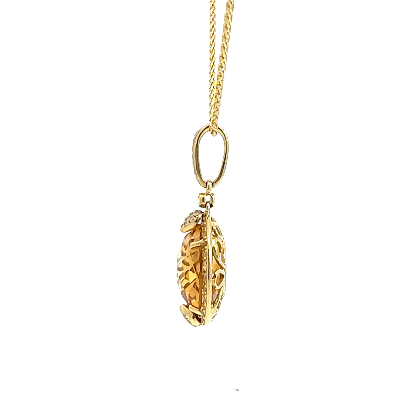 Vintage 18k Yellow Gold 5.53ctw Citrine and 0.11ctw Diamond Pendant Necklace 18"