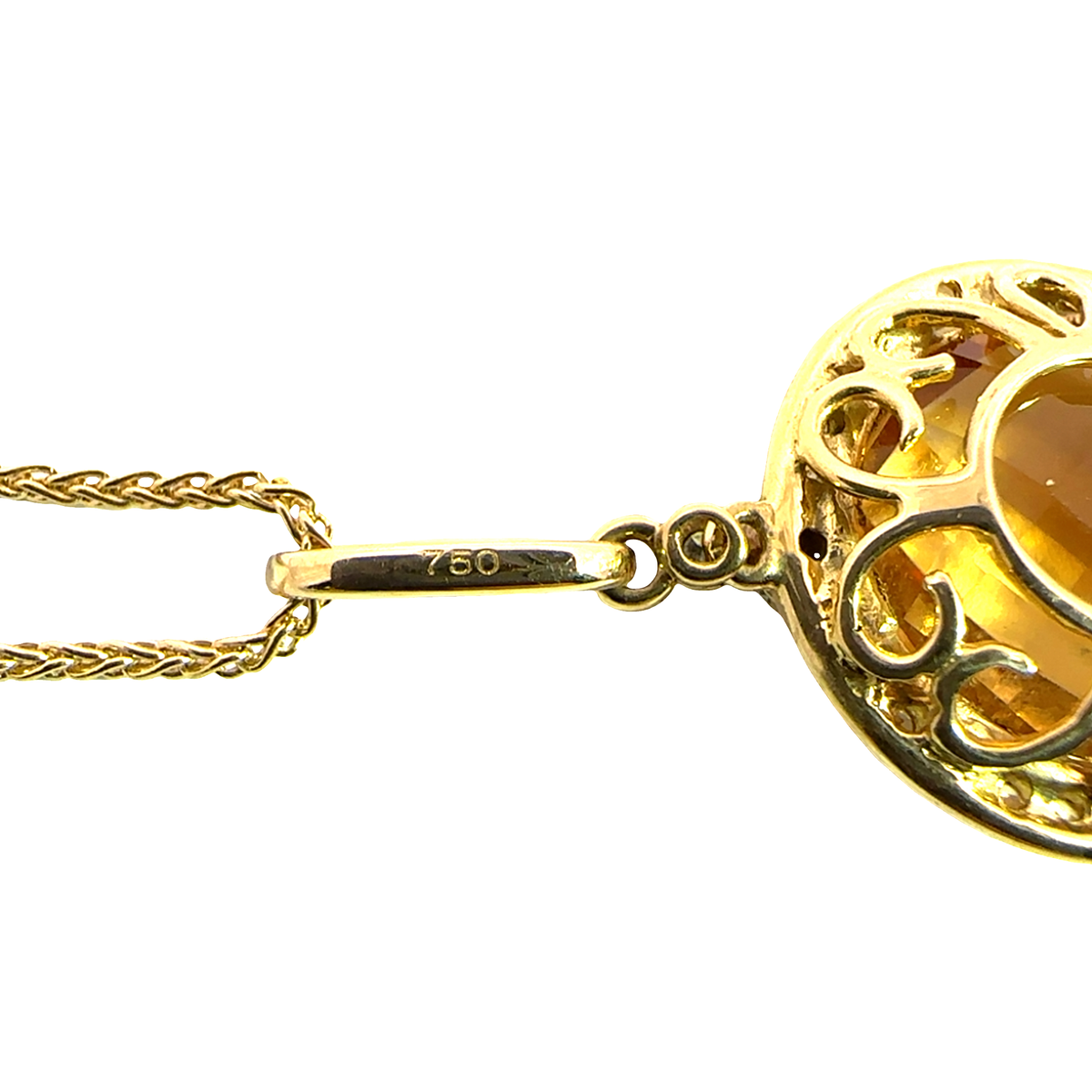 Vintage 18k Yellow Gold 5.53ctw Citrine and 0.11ctw Diamond Pendant Necklace 18"
