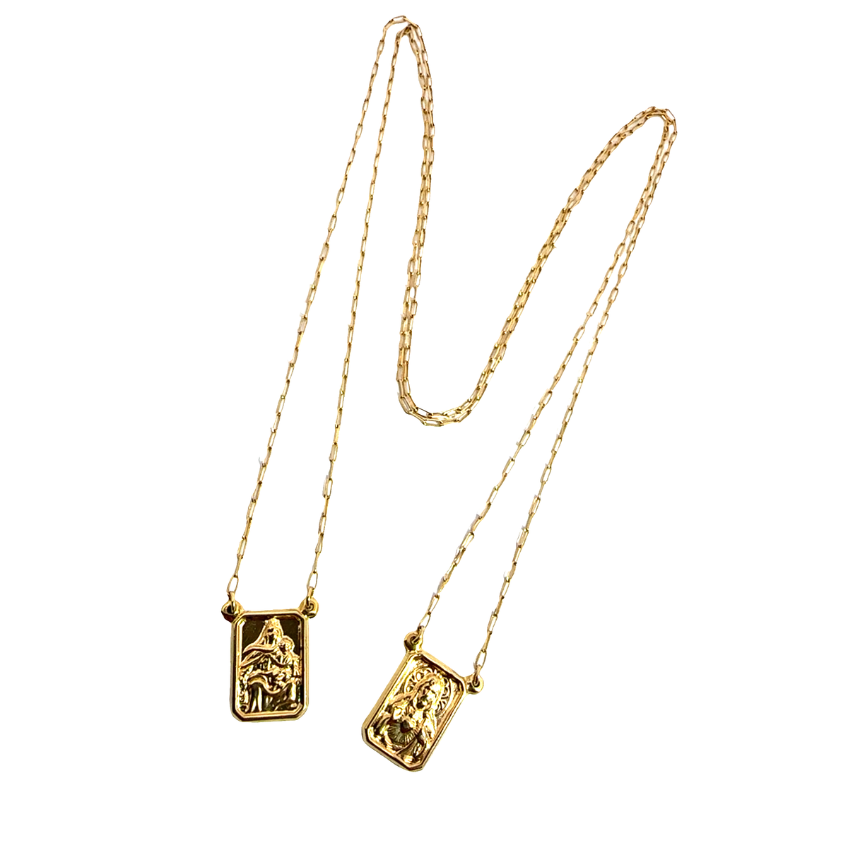 18k Yellow Gold Scapular Escapulario Sacred Heart of Jesus &amp; Virgin Mt. Carmel 25&quot;