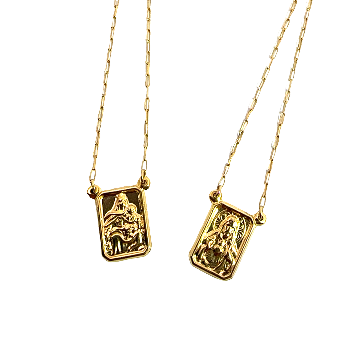 18k Yellow Gold Scapular Escapulario Sacred Heart of Jesus & Virgin Mt. Carmel 25"