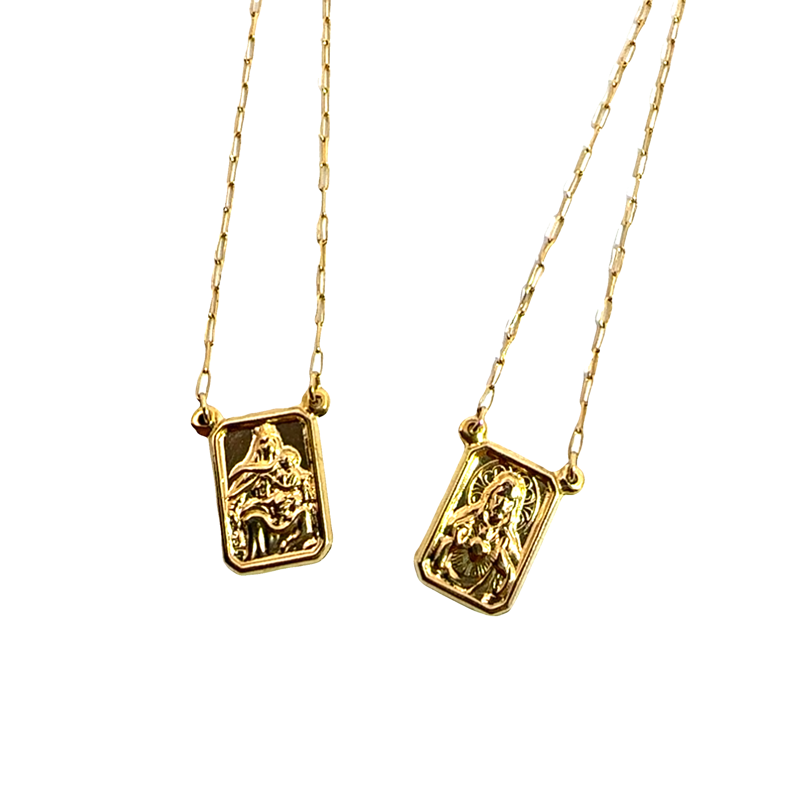 18k Yellow Gold Scapular Escapulario Sacred Heart of Jesus & Virgin Mt. Carmel 25"