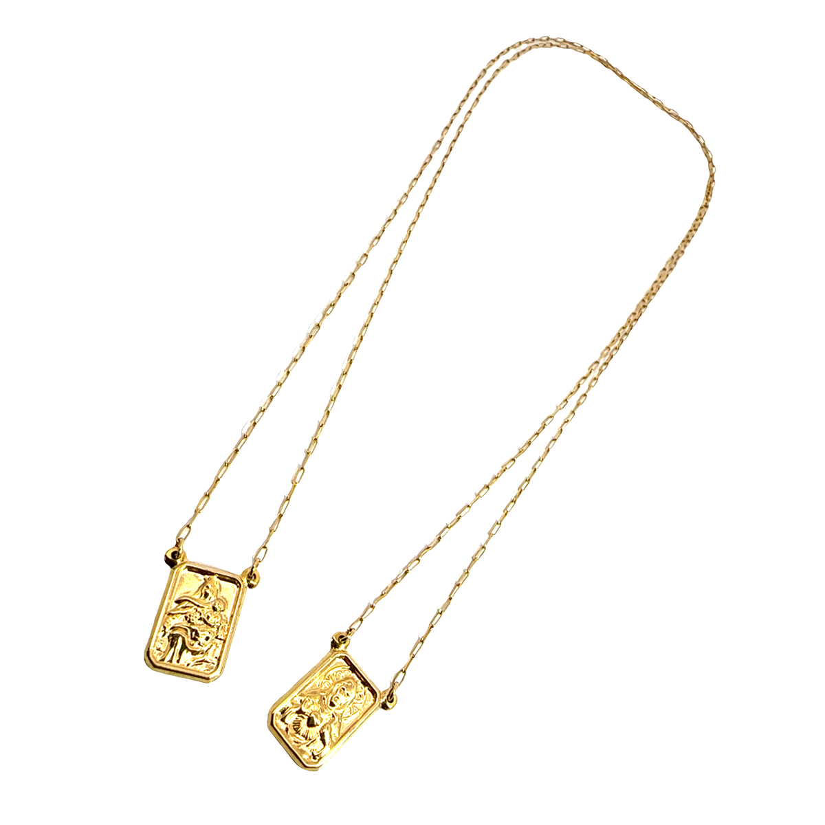 18k Yellow Gold Scapular Escapulario Sacred Heart of Jesus & Virgin Mt. Carmel 25"