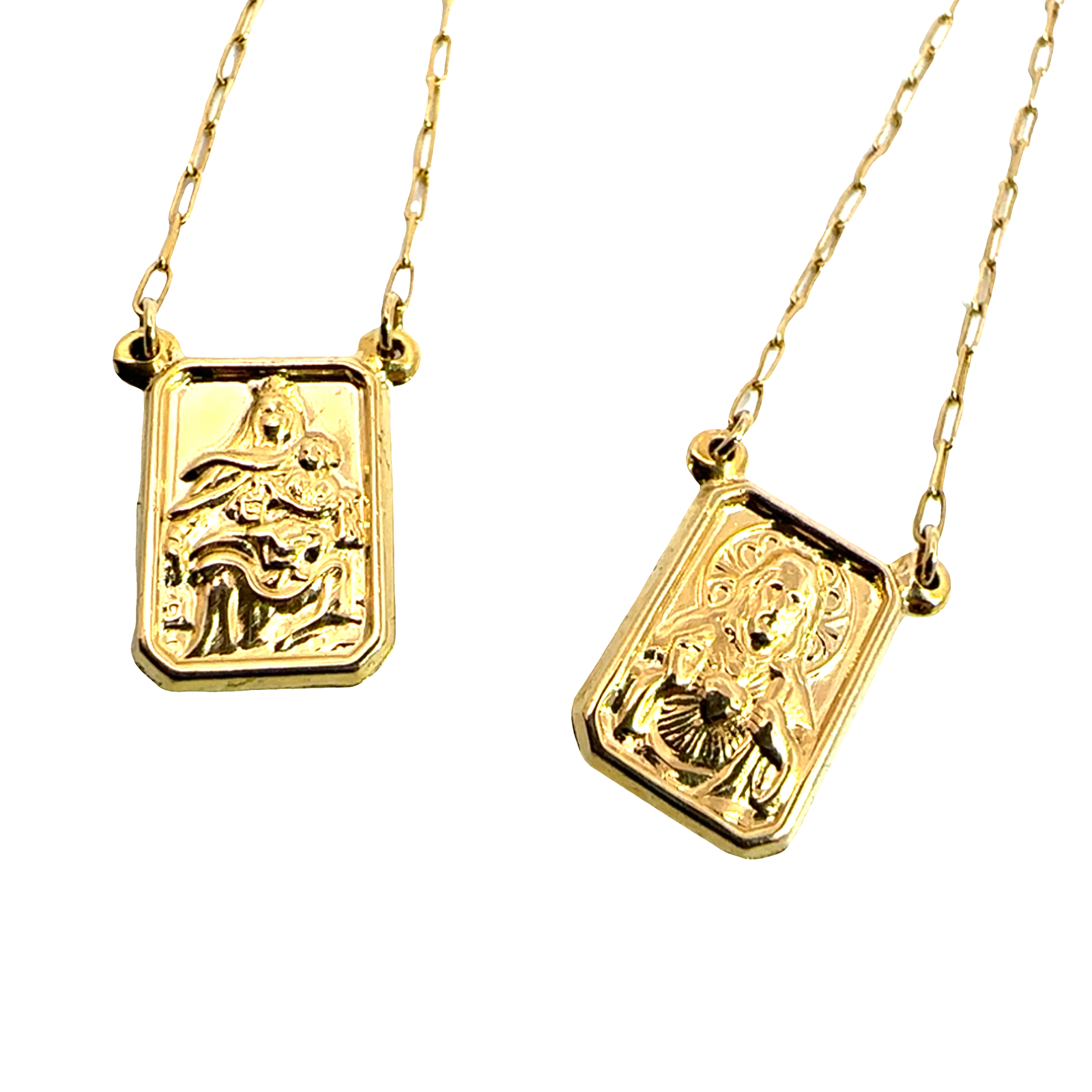 18k Yellow Gold Scapular Escapulario Sacred Heart of Jesus & Virgin Mt. Carmel 25"