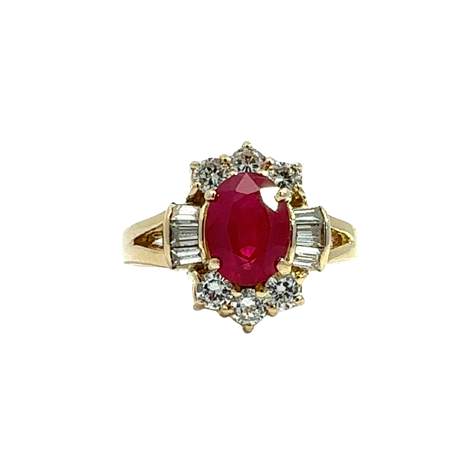 Estate 14k Yellow Gold 1.45ctw Oval Ruby & 0.63ctw Diamond Ring