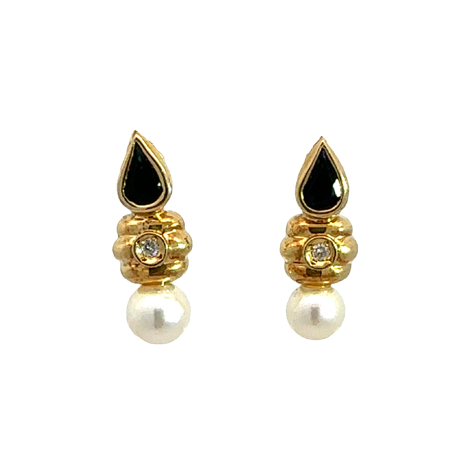 Vintage 18k Yellow Gold Pearl, 0.92ctw Sapphire, & 0.04ctw Diamond Earrings