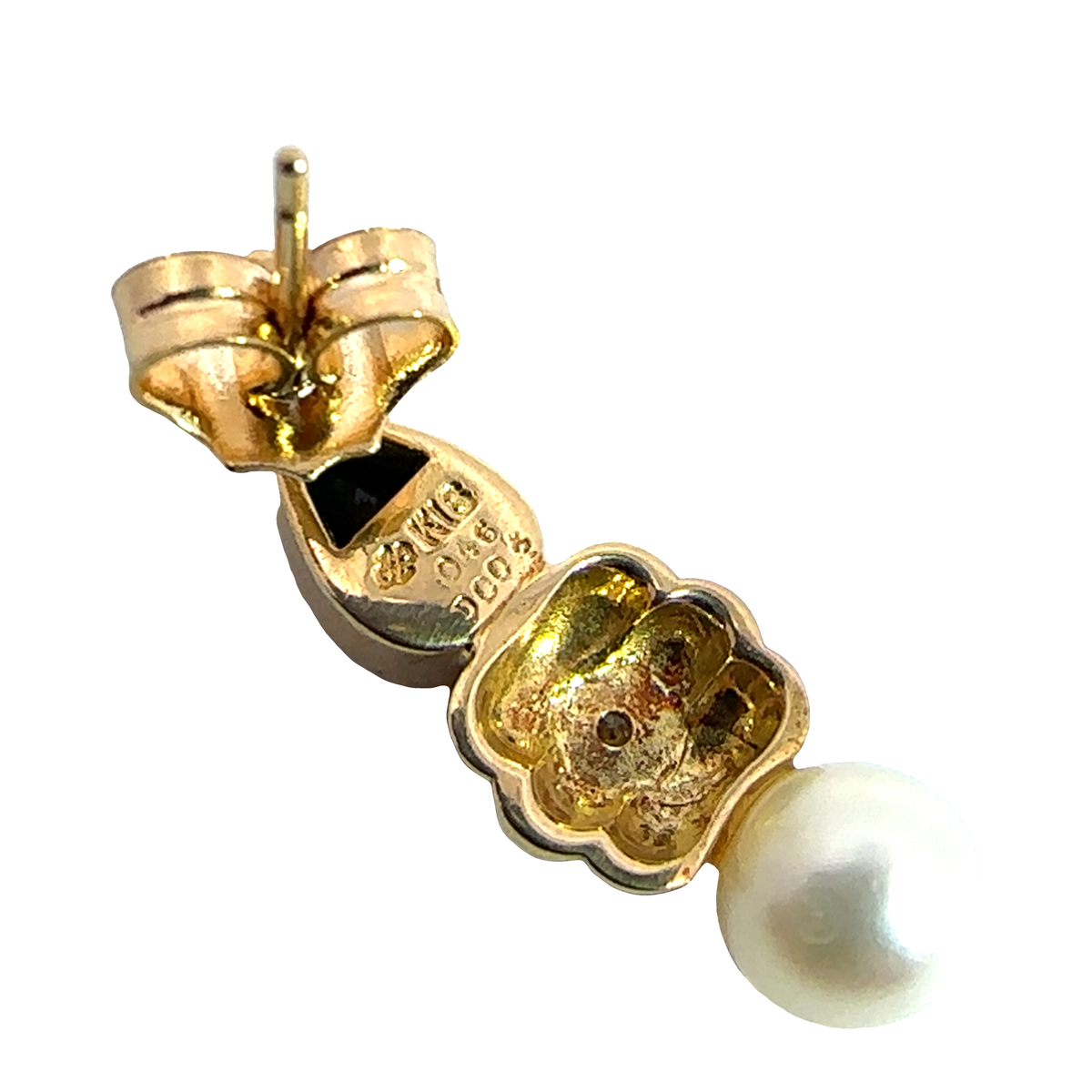 Vintage 18k Yellow Gold Pearl, 0.92ctw Sapphire, & 0.04ctw Diamond Earrings