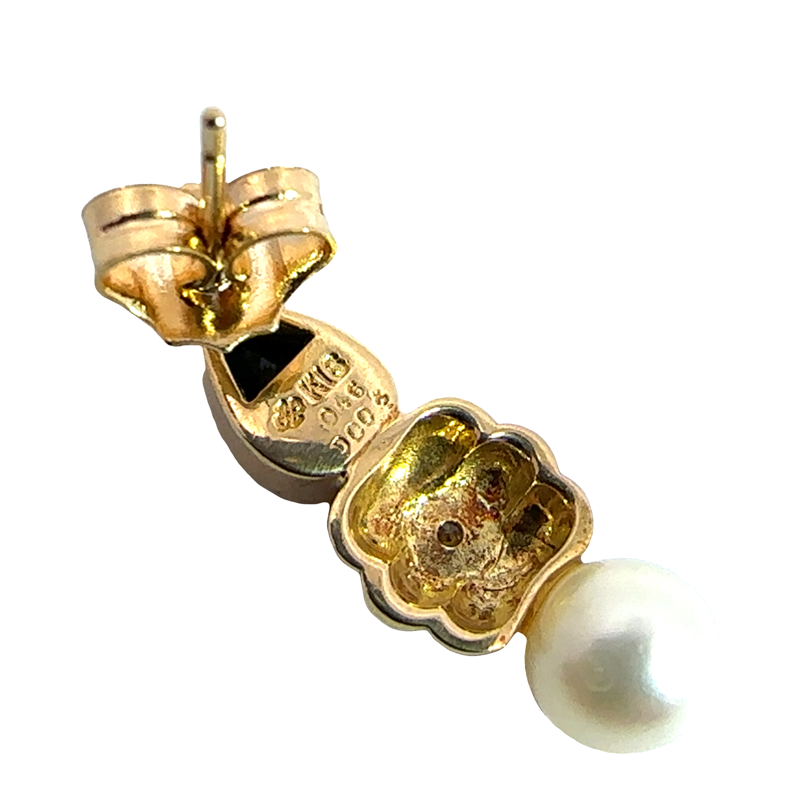 Vintage 18k Yellow Gold Pearl, 0.92ctw Sapphire, & 0.04ctw Diamond Earrings