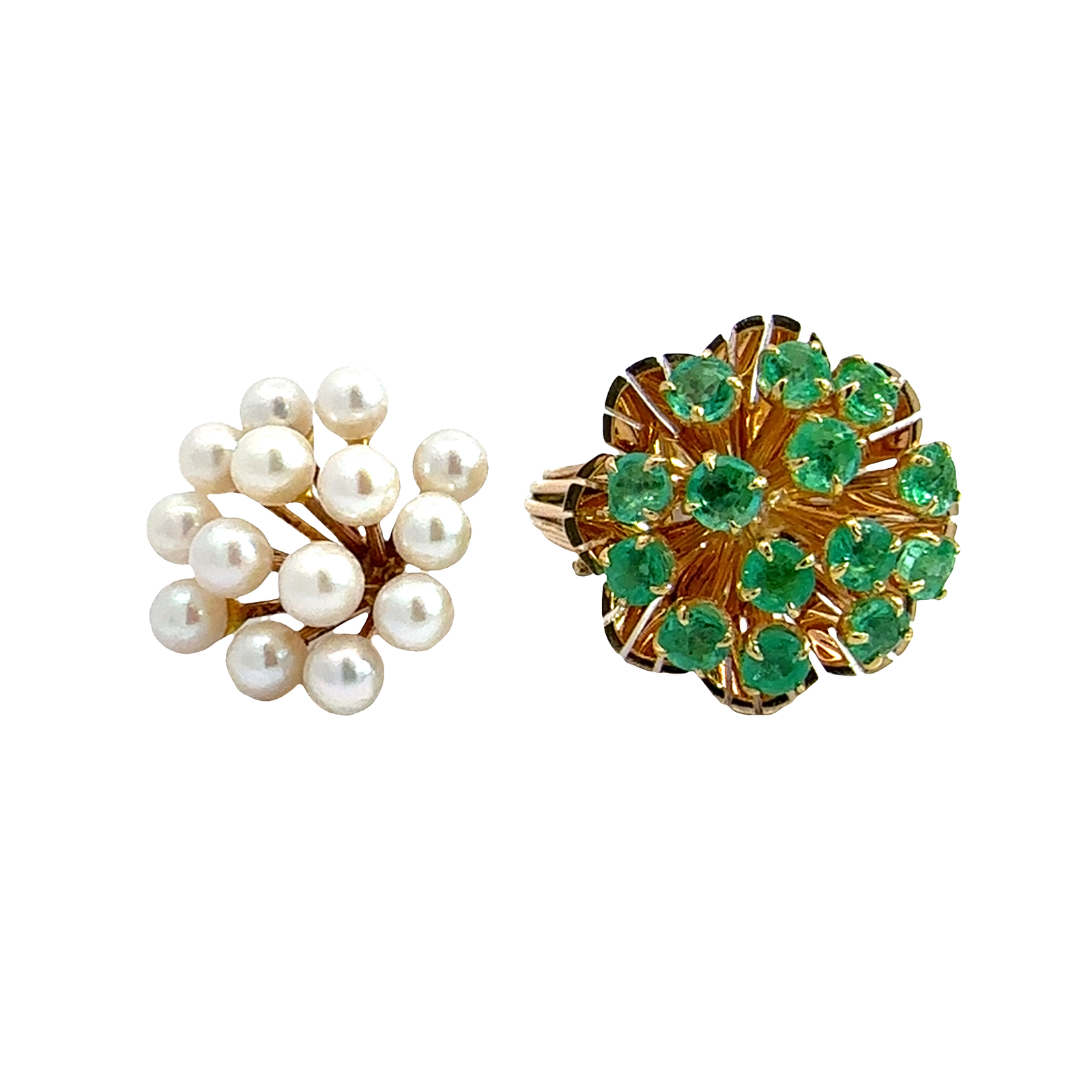 Vintage 14k Yellow Gold Interchangeable Pearl & 1.54ctw Emerald Ring