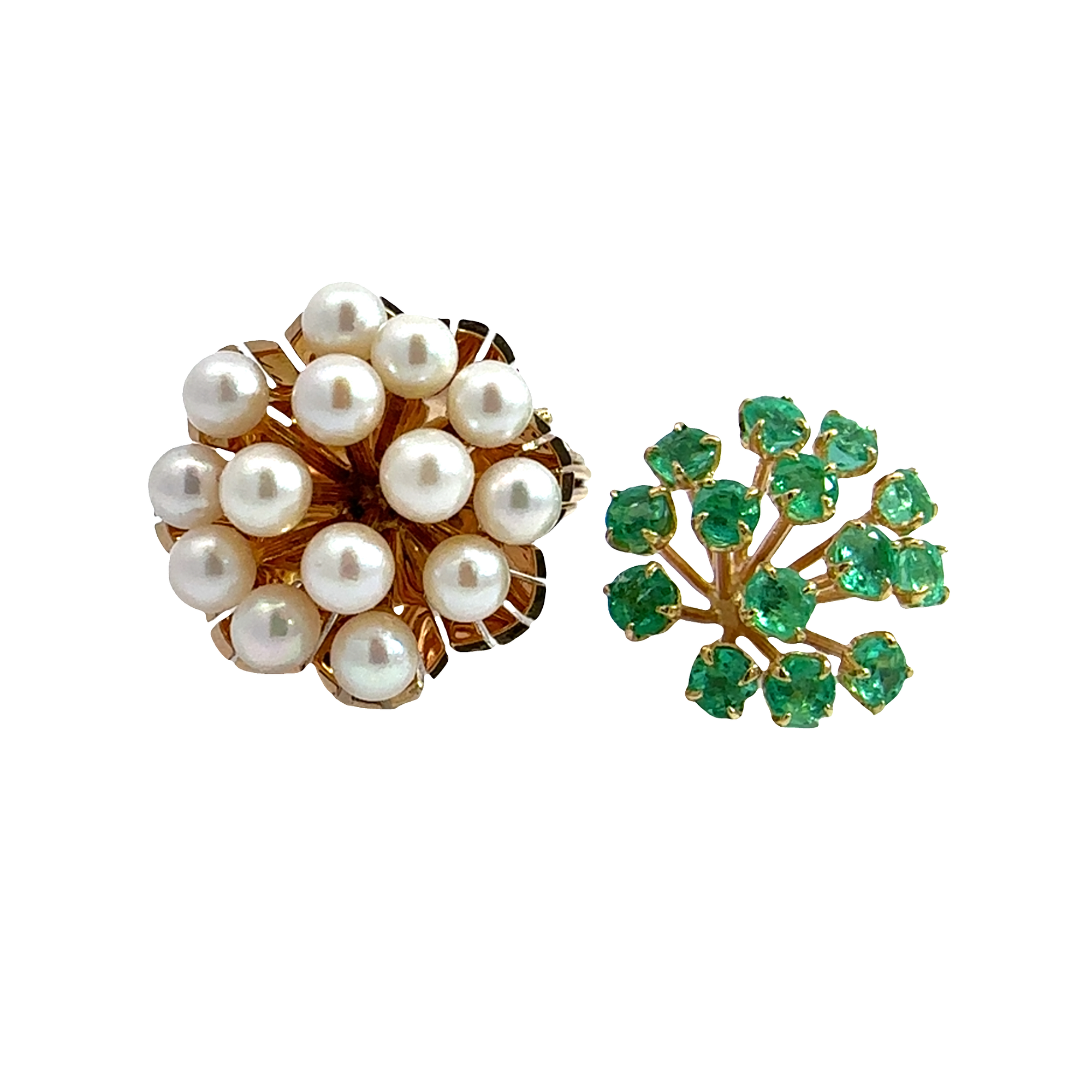 Vintage 14k Yellow Gold Interchangeable Pearl & 1.54ctw Emerald Ring