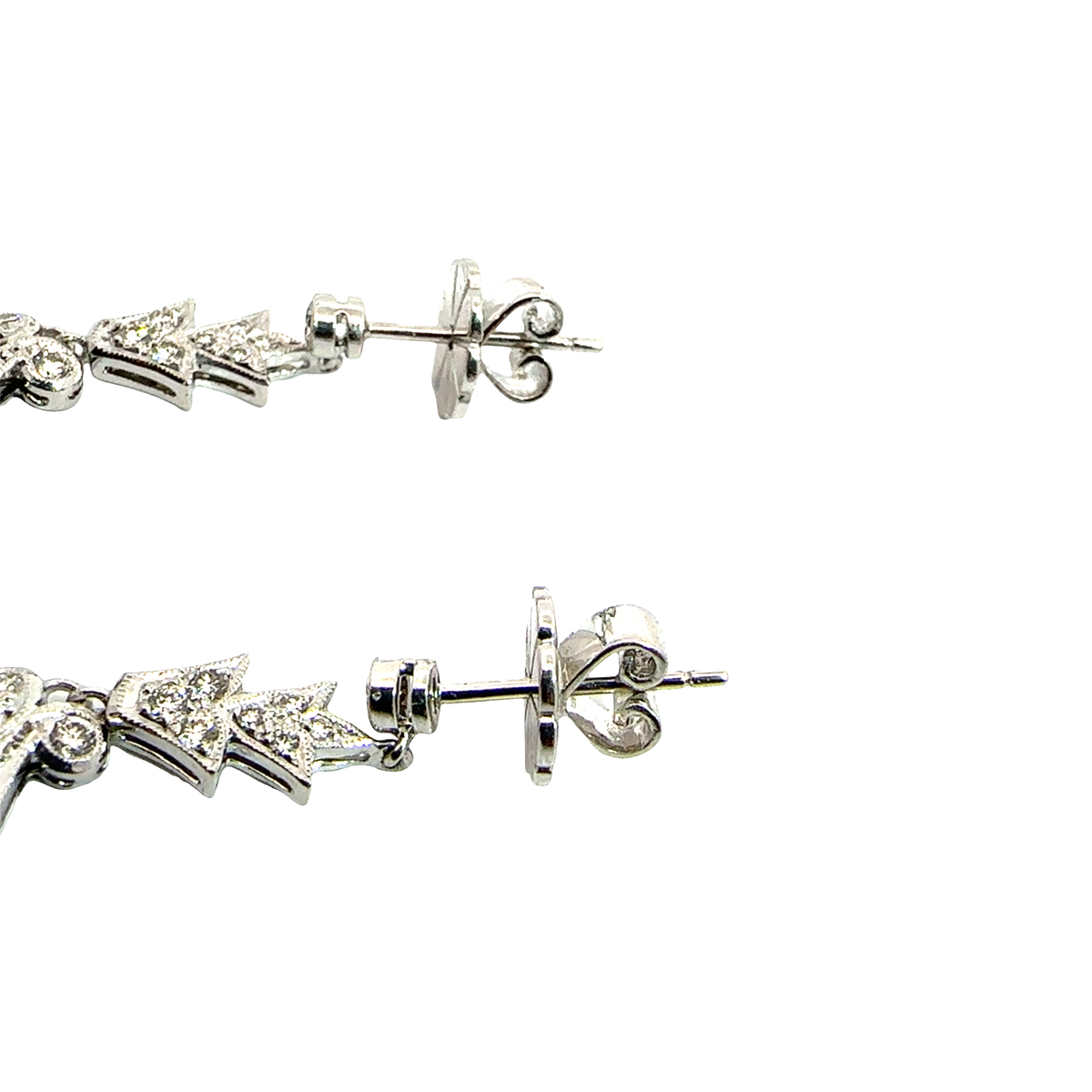 Vintage 18k White Gold 1.23ctw Diamond and Lab Created Ruby Dangle Earrings