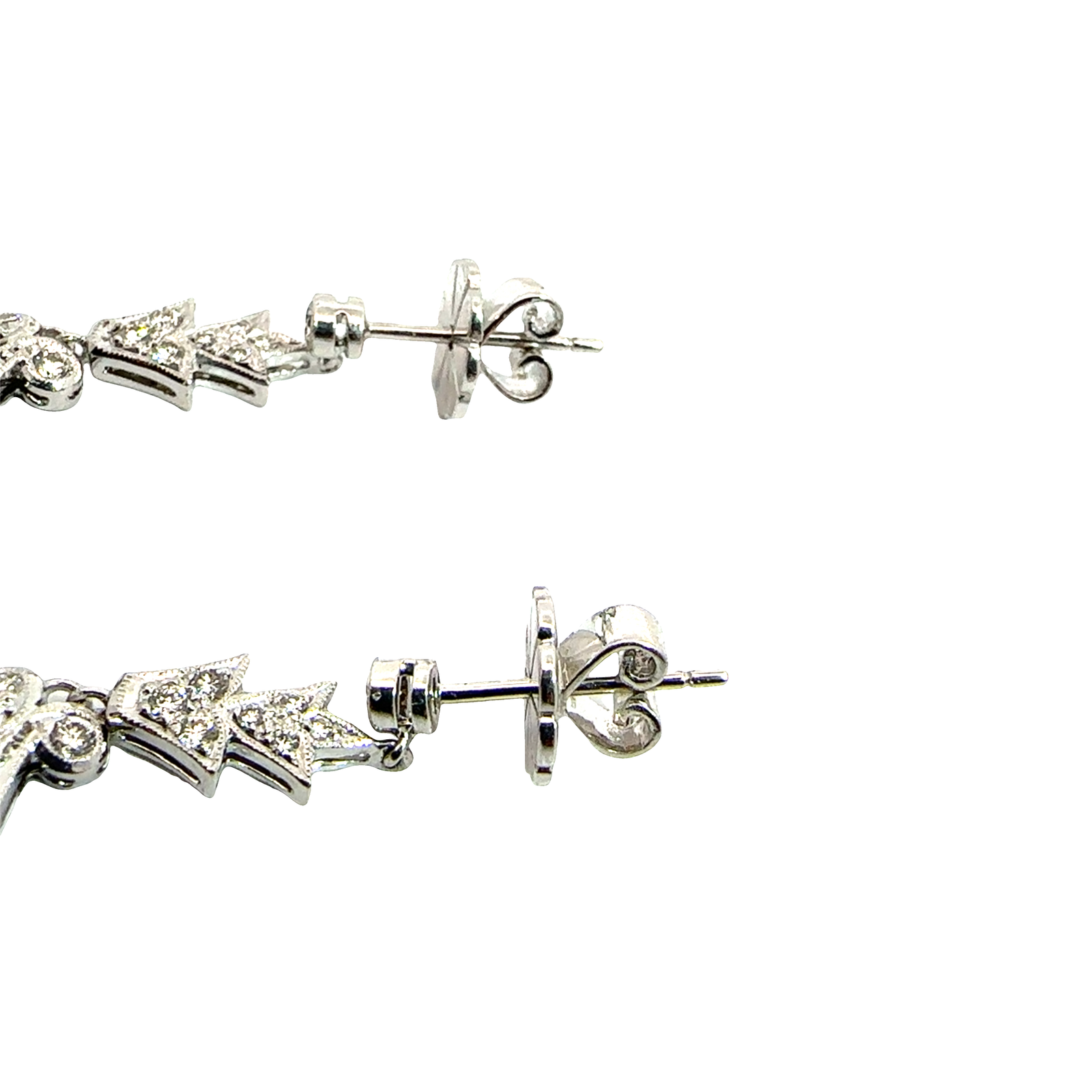 Vintage 18k White Gold 1.23ctw Diamond and Lab Created Ruby Dangle Earrings