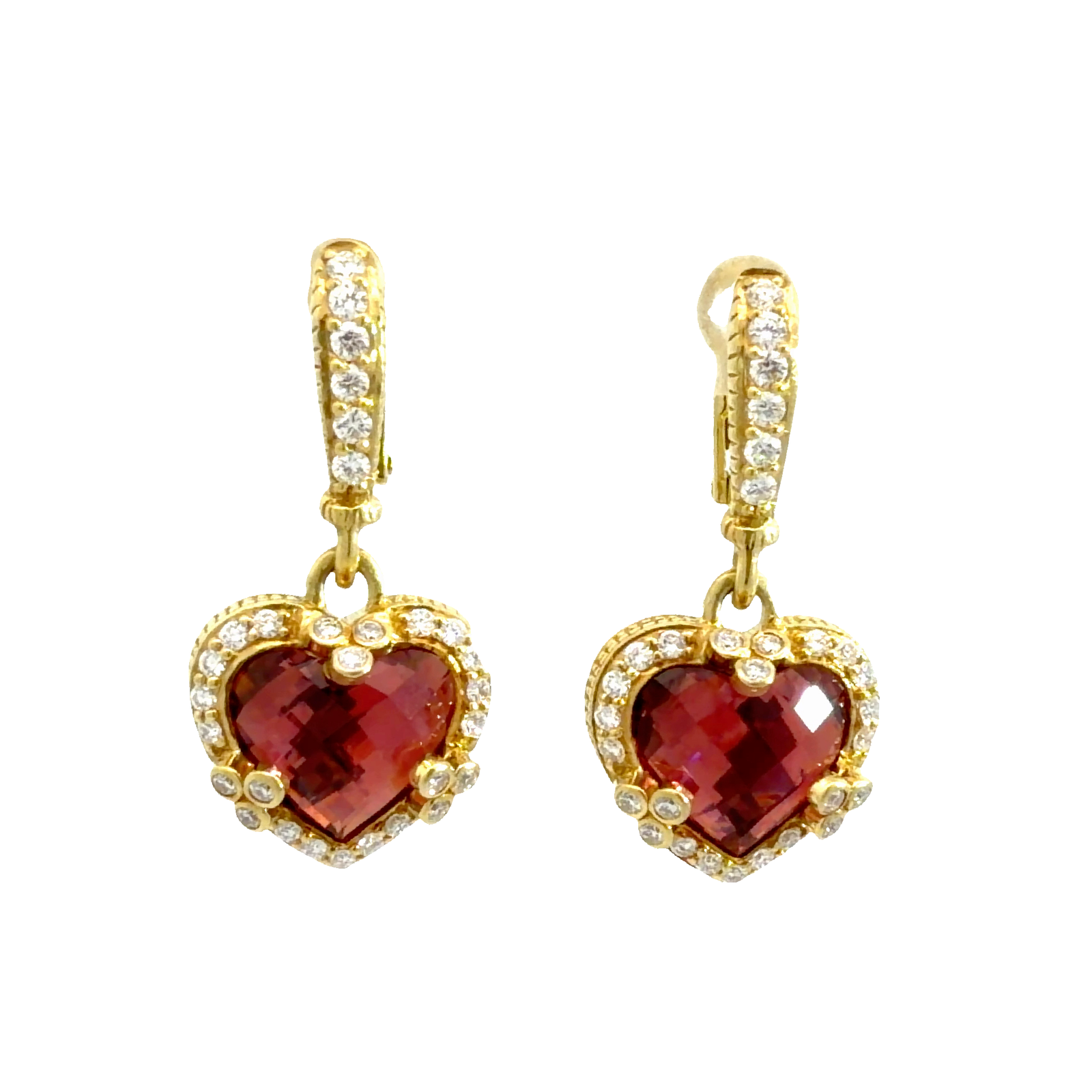 Vintage 18k Yellow Gold 4.24ctw Tourmaline Heart and 0.64ctw Diamond Dangle Earrings