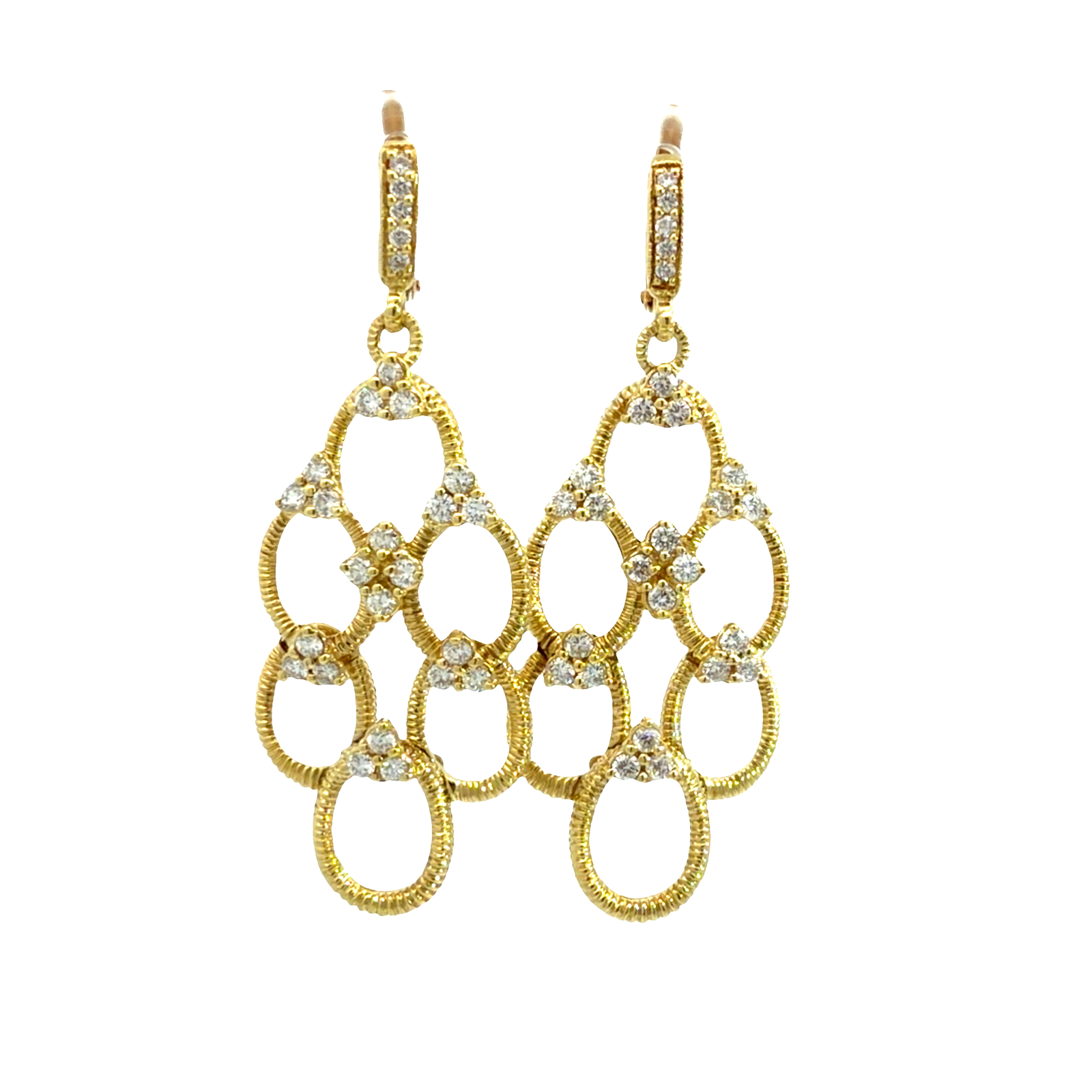 Vintage 18k Yellow Gold Interlocking Oval Diamond Dangle Earrings