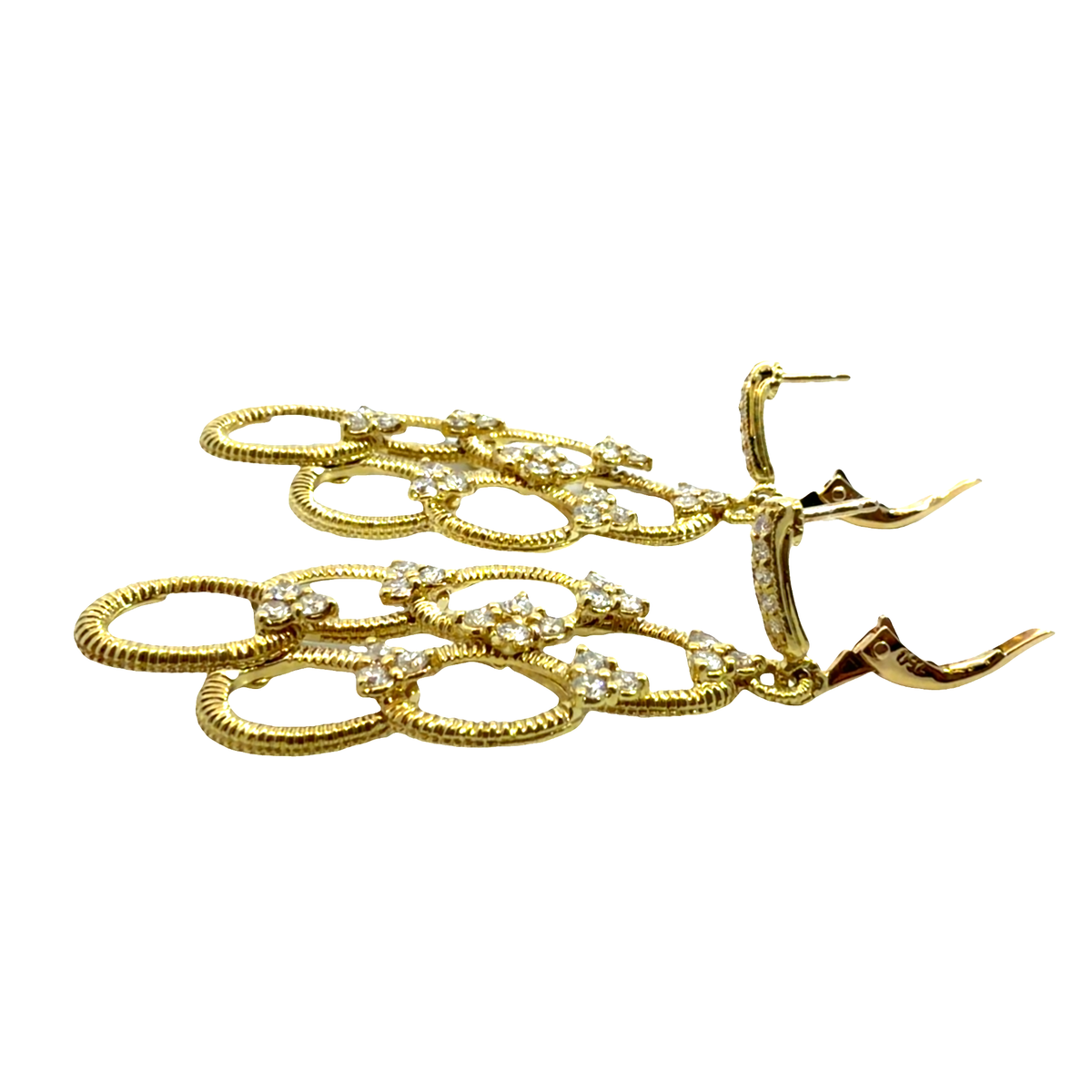 Vintage 18k Yellow Gold Interlocking Oval Diamond Dangle Earrings