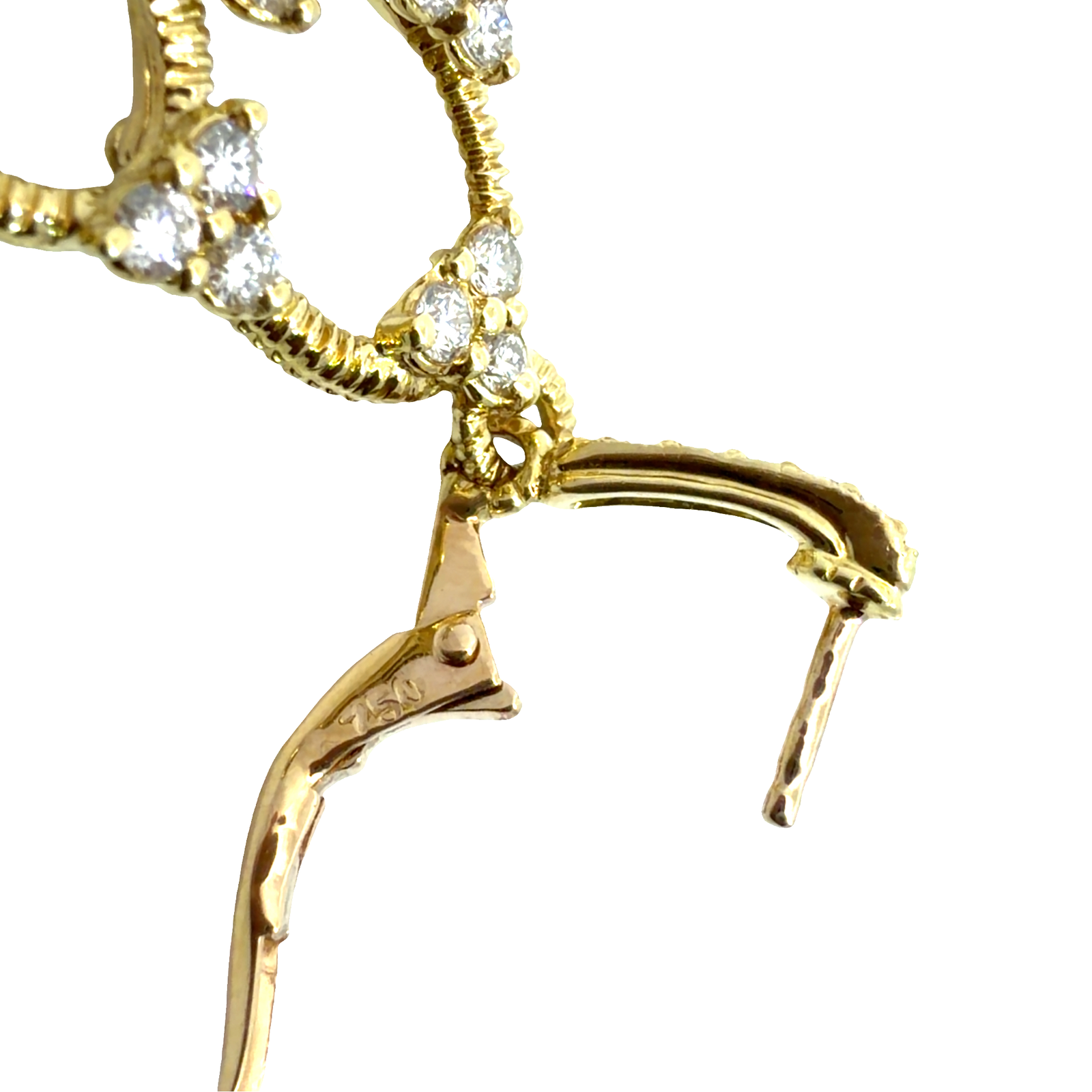 Vintage 18k Yellow Gold Interlocking Oval Diamond Dangle Earrings