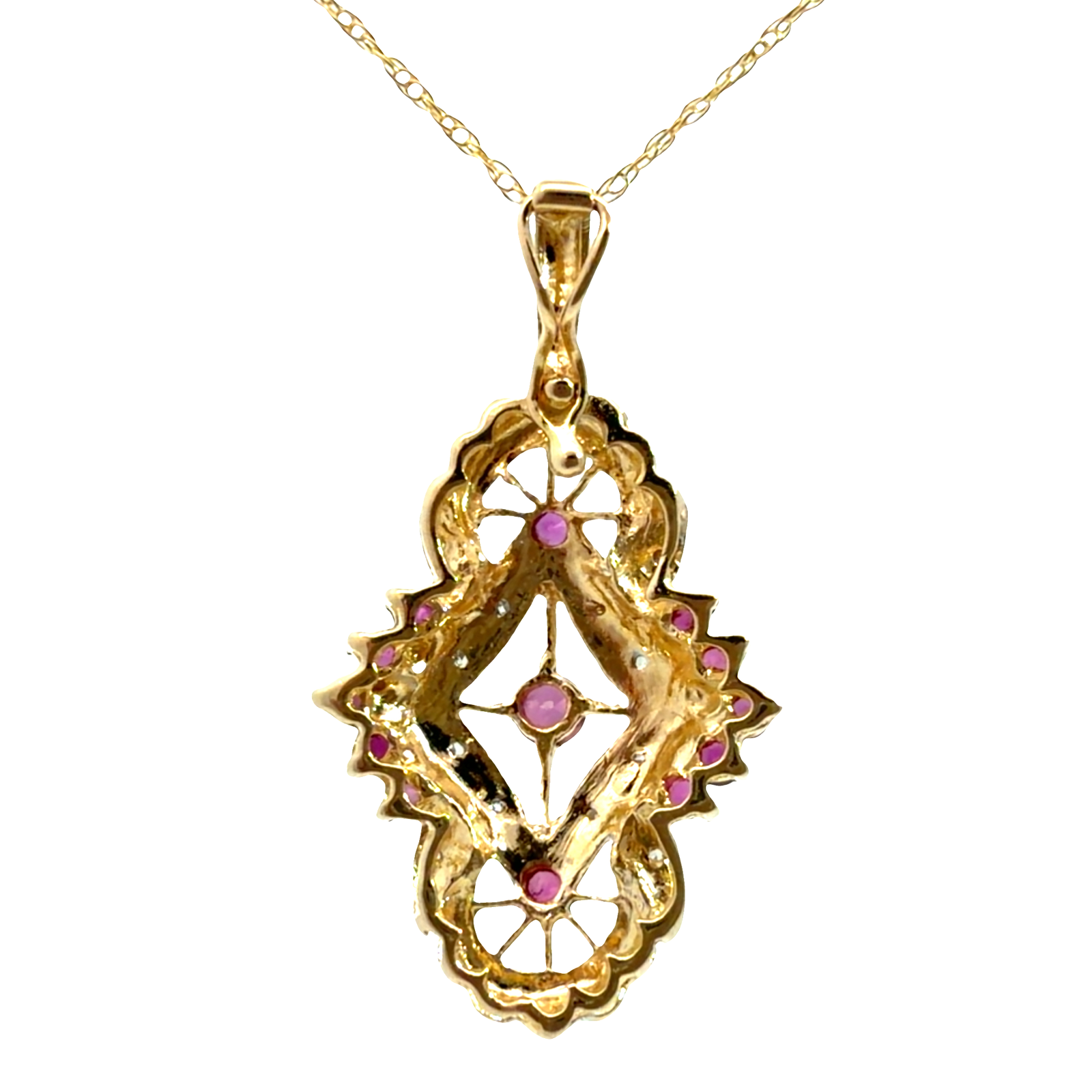 Vintage 14k Yellow Gold 0.21ctw Ruby and 0.06ctw Diamond Necklace