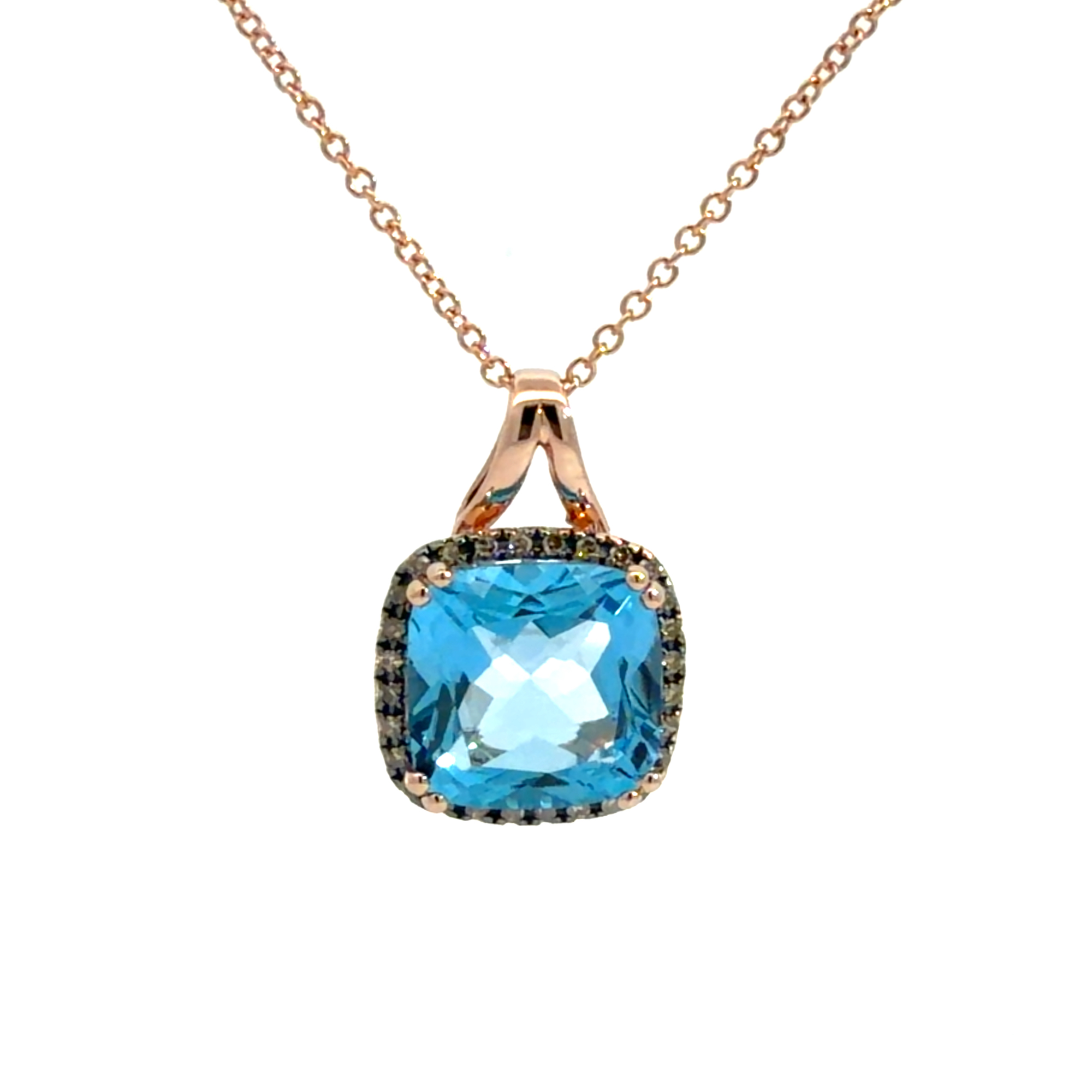Estate Effy 14k Rose Gold 4.99ctw Cushion Cut Topaz and 0.11ctw Diamond Charm Necklace