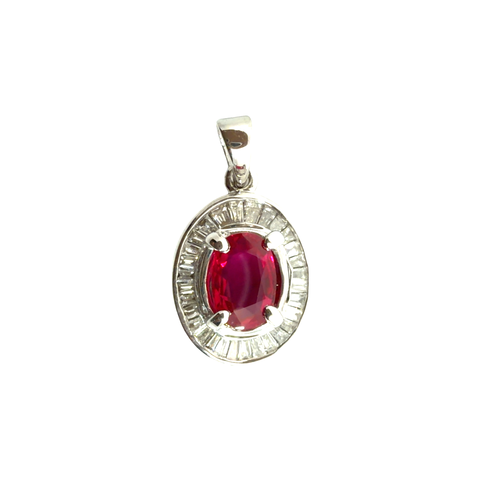 Vintage 18k White Gold 0.83ctw Ruby and 0.35ctw Diamond Halo Pendant
