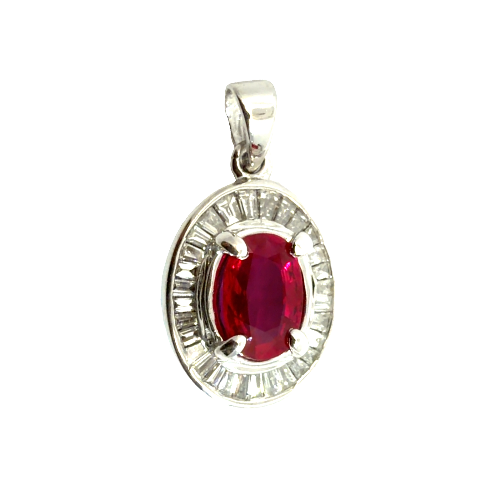 Vintage 18k White Gold 0.83ctw Ruby and 0.35ctw Diamond Halo Pendant