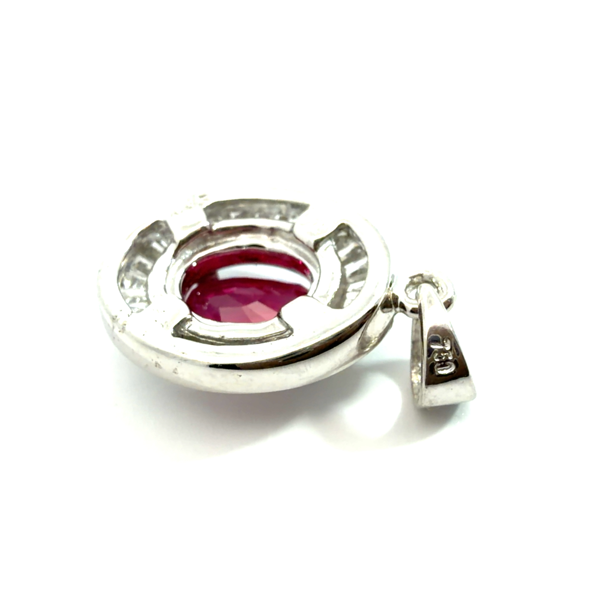 Vintage 18k White Gold 0.83ctw Ruby and 0.35ctw Diamond Halo Pendant