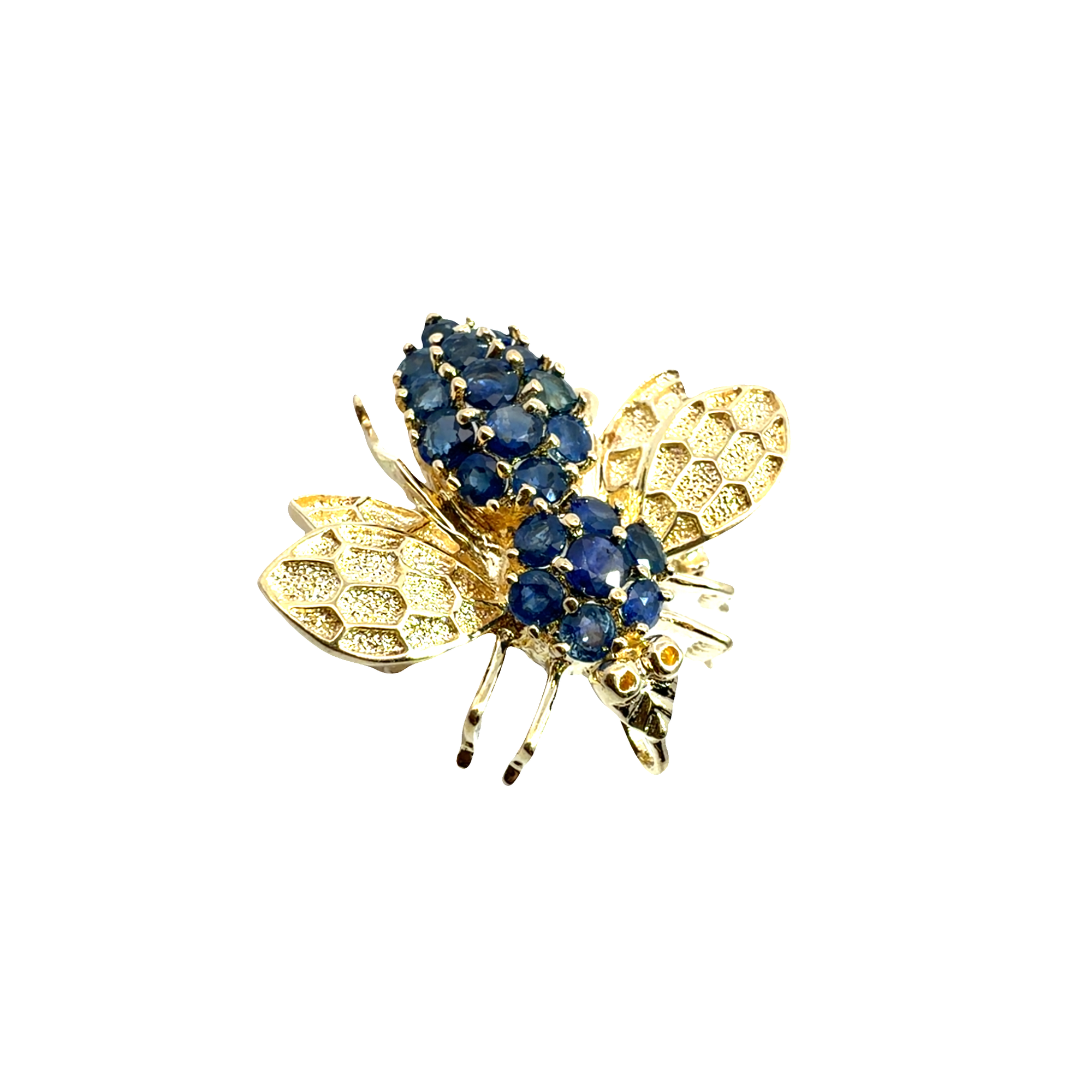 Vintage 14k Yellow Gold 1.55ctw Sapphire Bee Brooch
