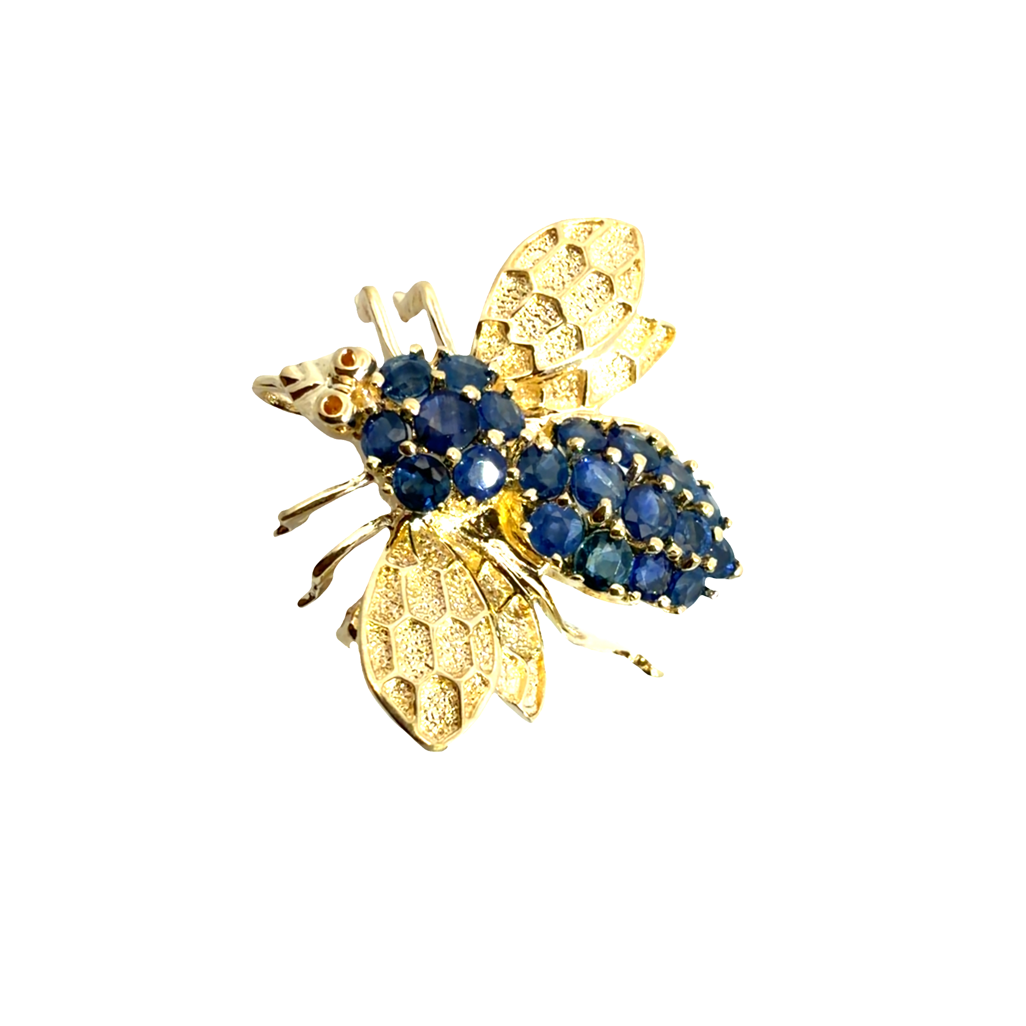 Vintage 14k Yellow Gold 1.55ctw Sapphire Bee Brooch