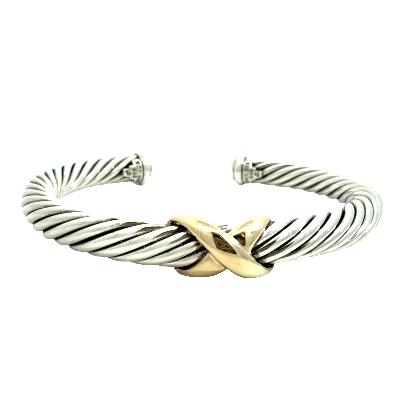 David Yurman Sterling Silver and 14k Yellow Gold Crossover Cuff
