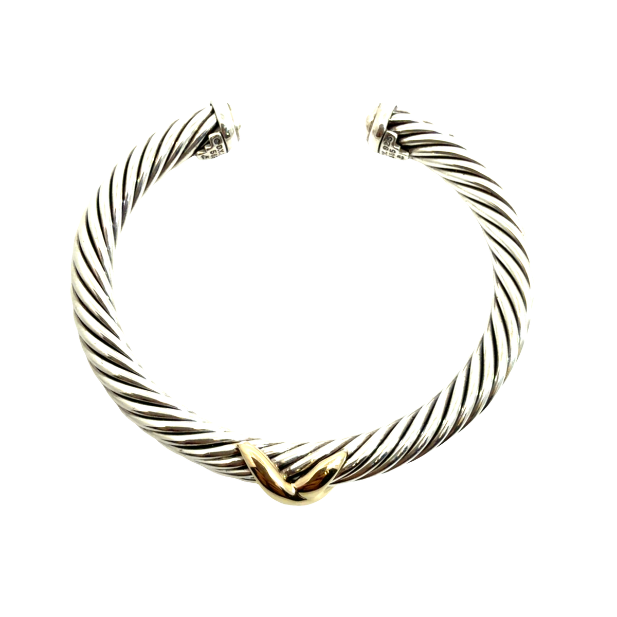 David Yurman Sterling Silver and 14k Yellow Gold Crossover Cuff