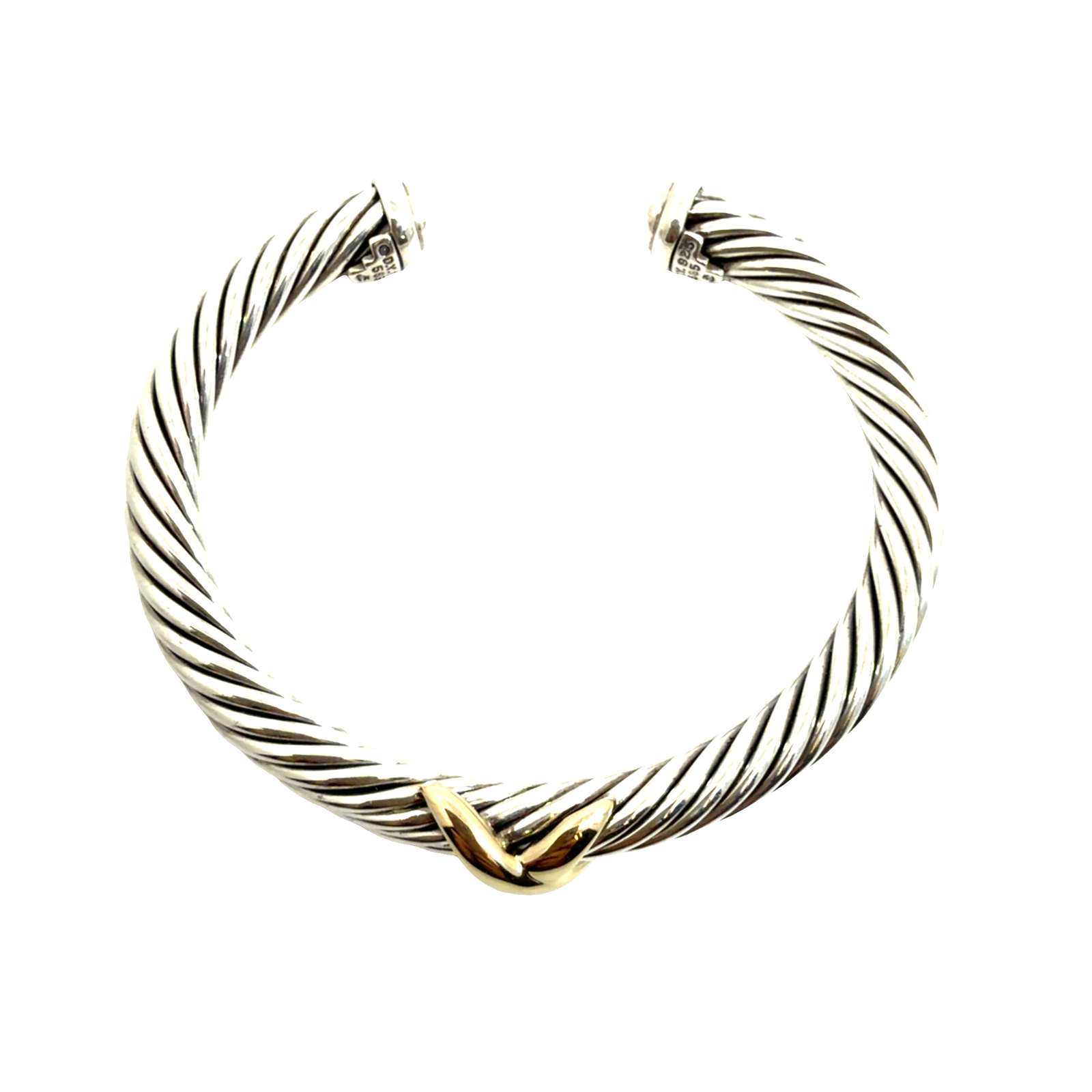 David Yurman Sterling Silver and 14k Yellow Gold Crossover Cuff